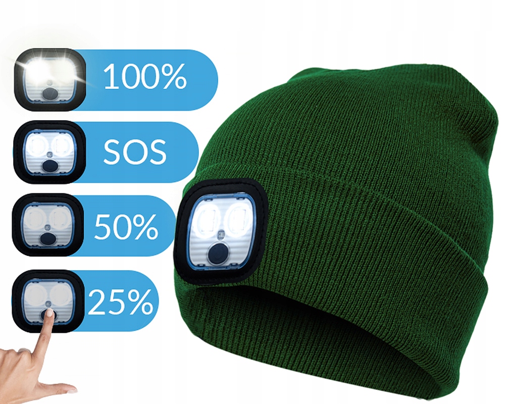 Czapka DLA MĘŻA CHŁOPAKA Z ODBLASKIEM ŚWIATEŁKIEM LED+RĘKAWICZKI DOTYKOWE Marka Webski