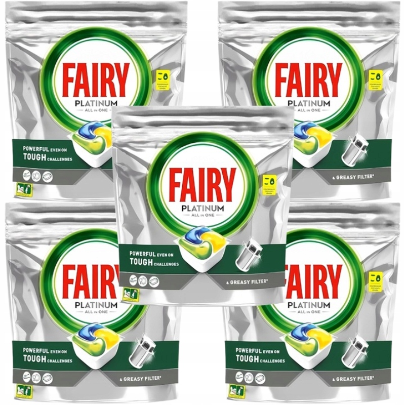 Levně Fairy Platinum All in One Lemon Kapsle do myčky nádobí 5 x 28 Kusů
