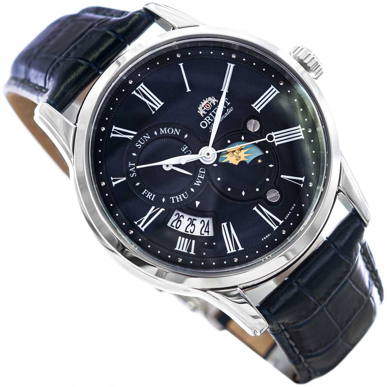 Pánské Hodinky Orient RA-AK0011D30B Sun & Moon Automatic Tmavě Modré Na Řemínku