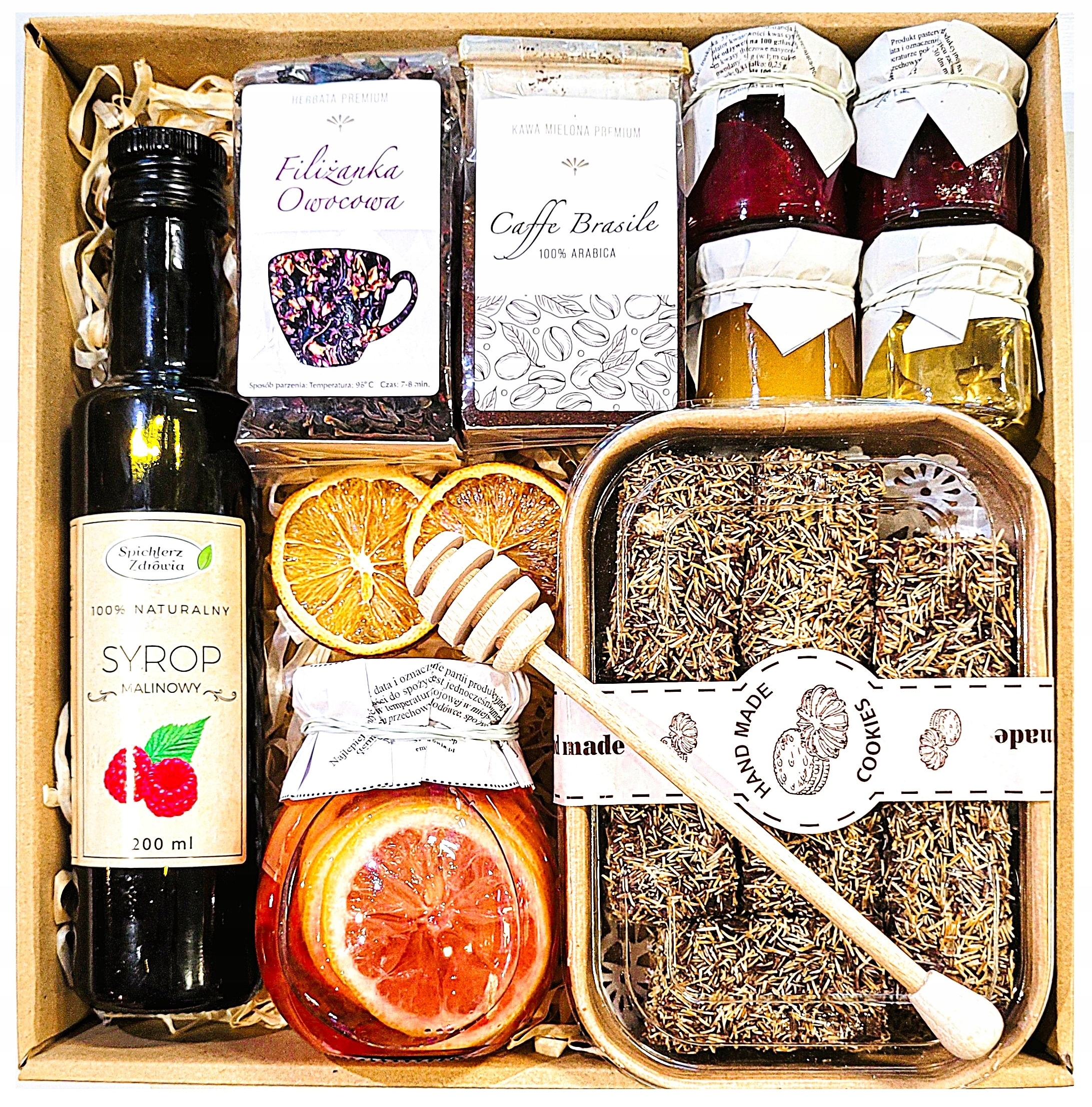 Levně Dárkový Koš Dárek Dárkové Balení Čaje Med Kataifi Malinový Sirup