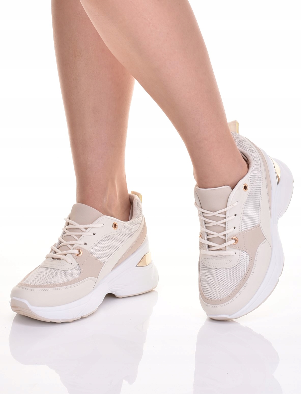 MODNE DAMSKIE BUTY SPORTOWE NA PLATFORMIE SNEAKERSY BEŻOWE NA WIOSNĘ LATO Marka inna