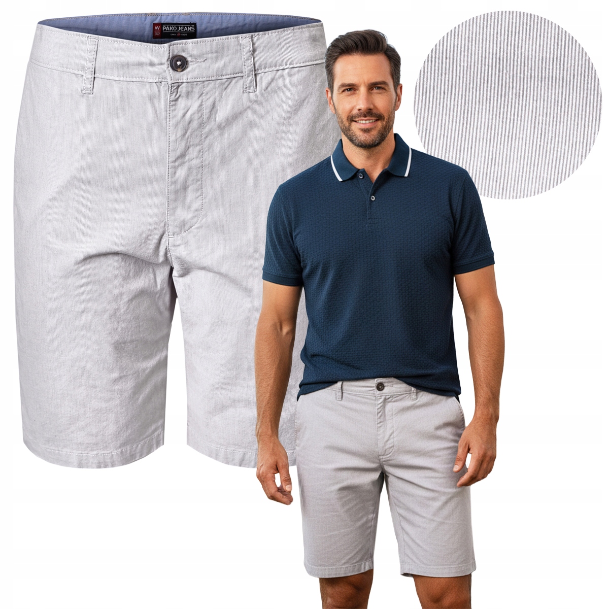 Elegantní Kraťasy Chino Pánské Šortky Karts Světle šedé 34 Pako Jeans