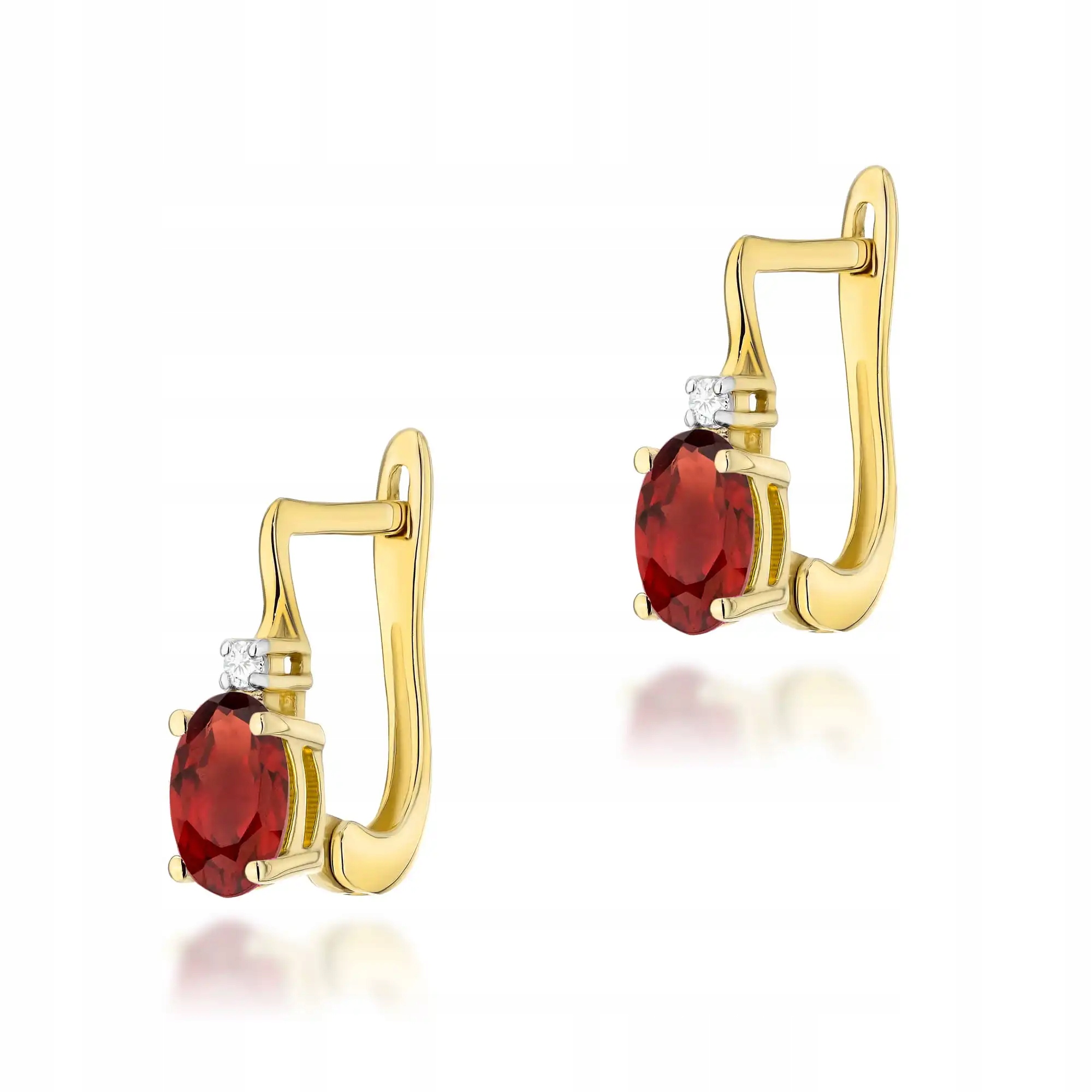 Zlaté náušnice 585 s diamantem a granátem, moderní a módní vzor jako dárek