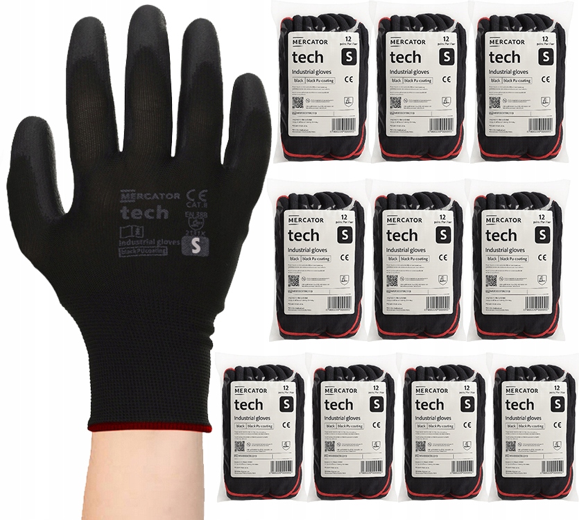 Pracovní Rukavice Black+black Stahovací Tech Pu Polyur Velikost S 120 Párů