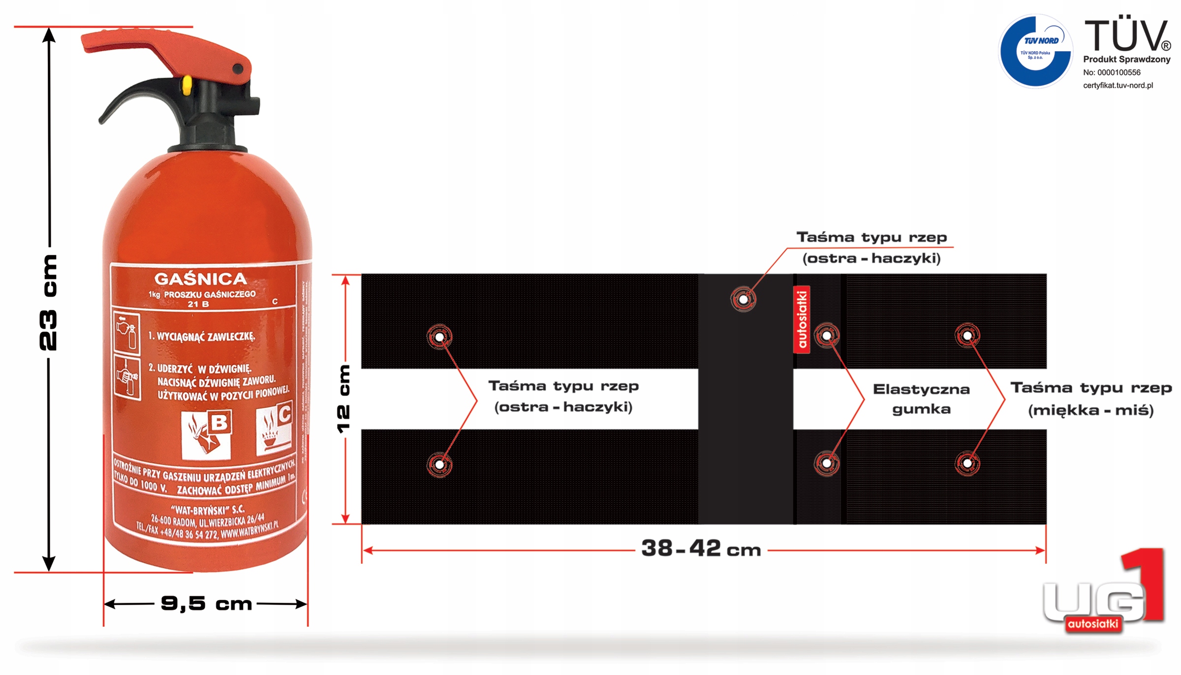 ОГНЕТУШИТЕЛЬ АВТОМОБИЛЬНАЯ 1 KG + КРОНШТЕЙН ХОМУТ NA RZEP фото 7