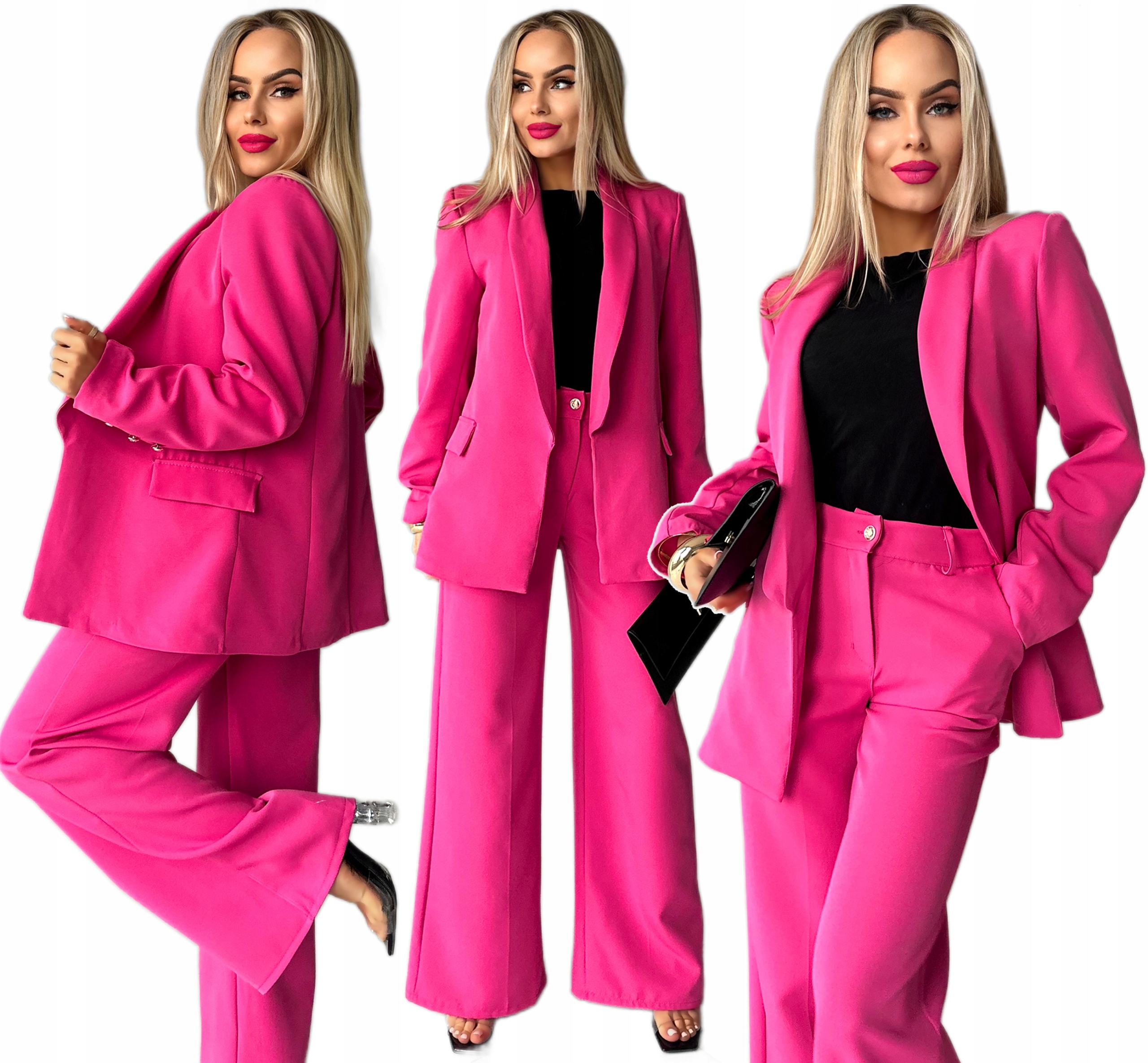 Garnitur Komplet damski szerokie spodnie na kant marynarka Bona