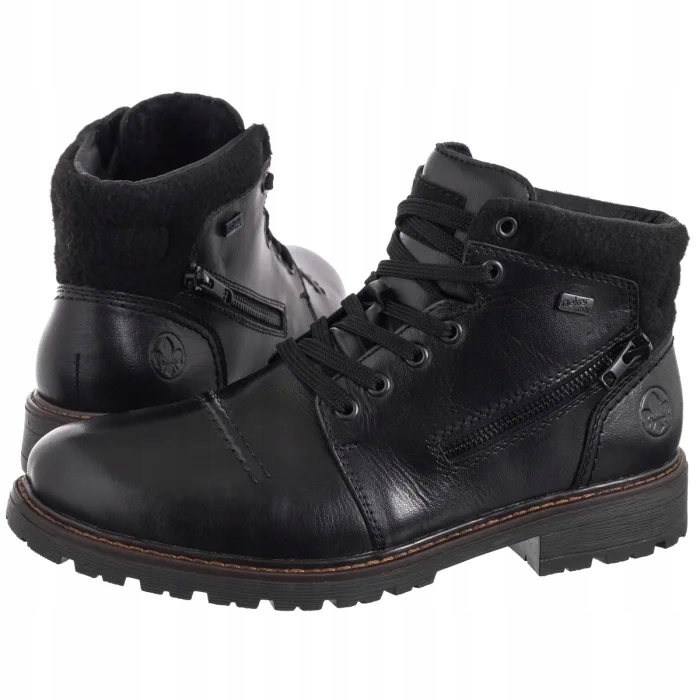 Kožené zateplené boty Pánské Kotníkové Boty Rieker Černé 32020-00 Black