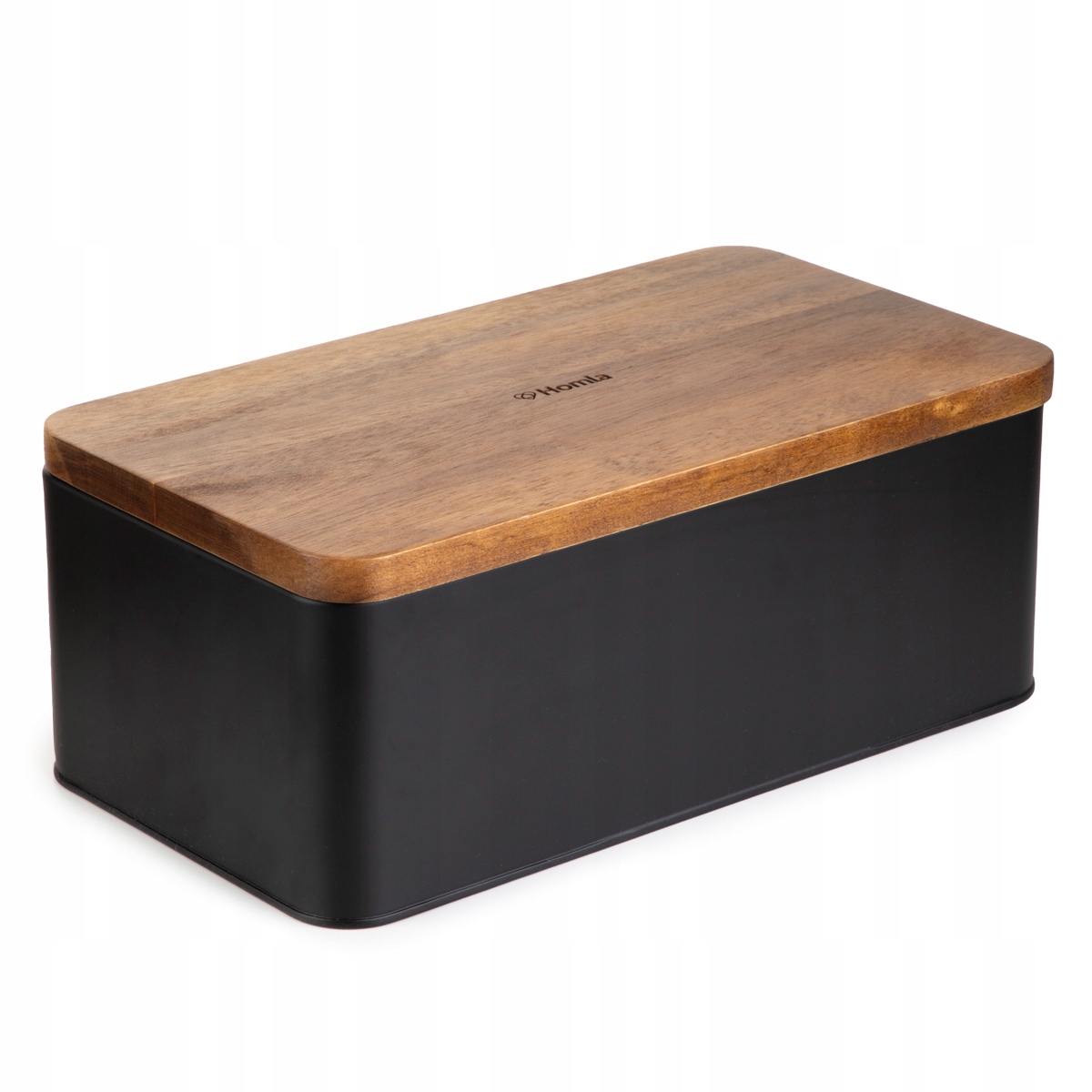 Chlebník Lomas černý s akáciovým víkem 33x18x13 cm Homla