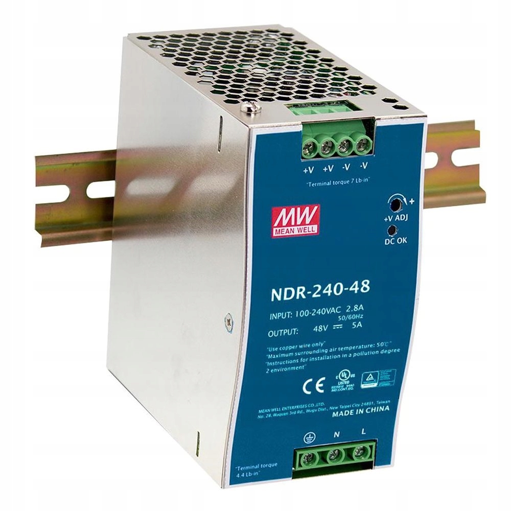 Planet PWR-240-48 priemyselný zdroj na lištu, nastaviteľný 48-56V DC, 240W