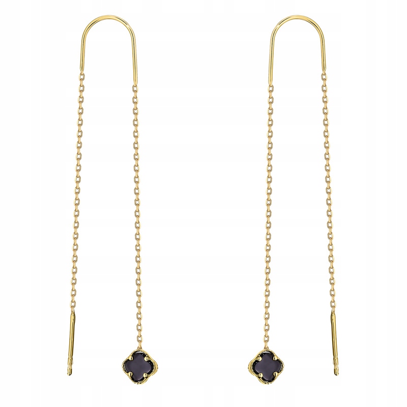 Zlaté Náušnice Závěsné pr. 585 Provlékací s černými zirkony