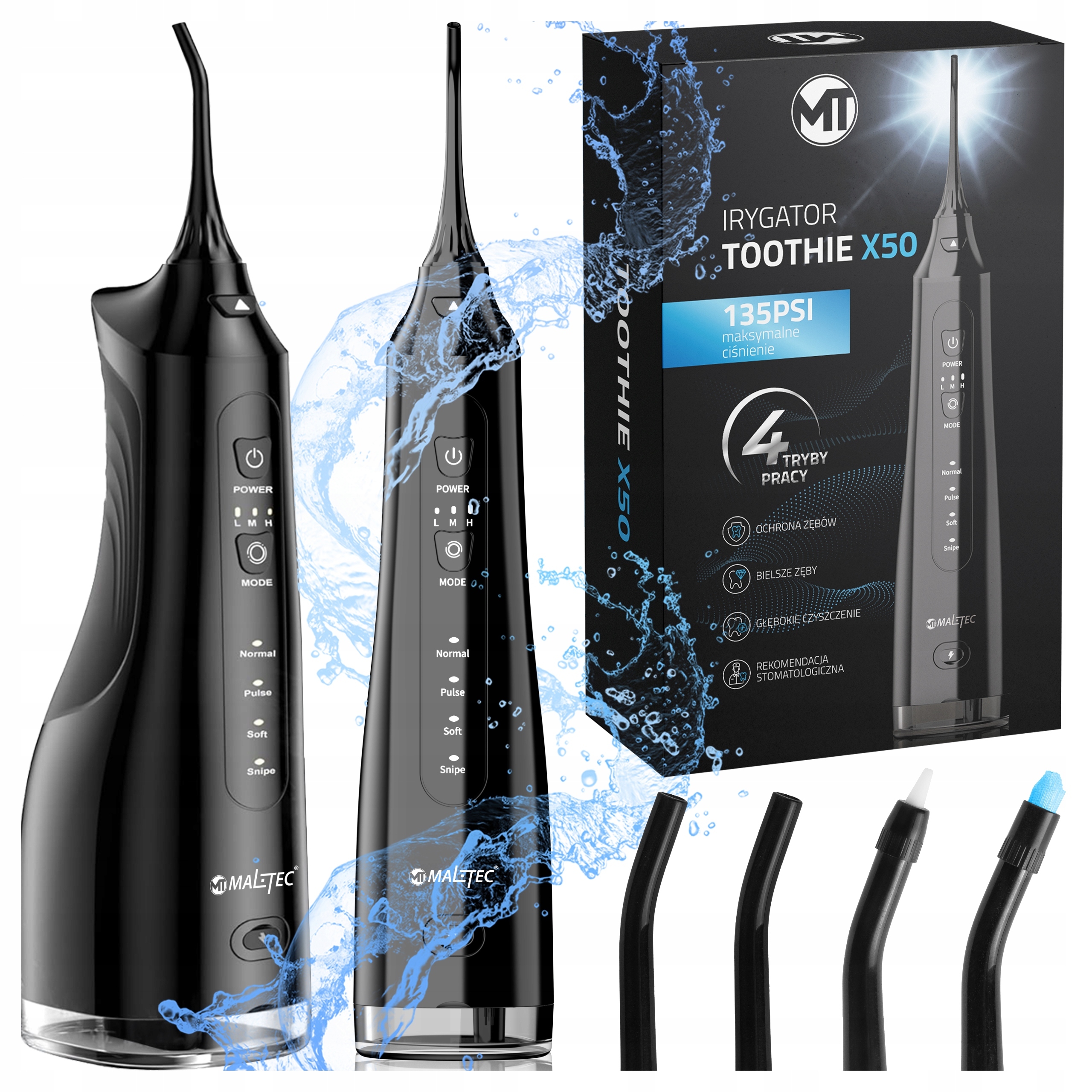 Irygator do Zębów Bezprzewodowy Dentystyczny Tryby Zestaw Dysz Mocny 135PSI