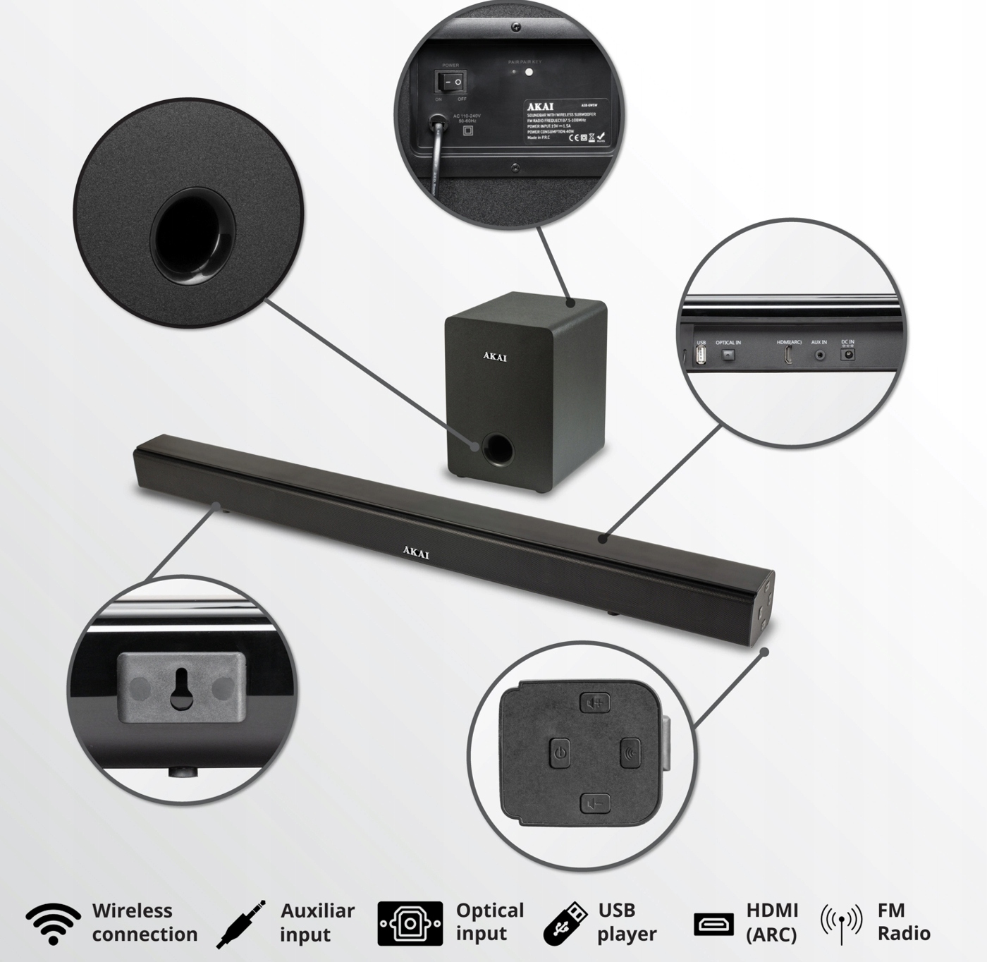 SOUNDBAR Z SUBWOOFEREM 2.1 BLUETOOTH AKAI ASB-6WSW Kod producenta ASB-6WSW