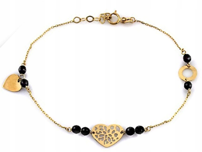 

Złota bransoletka 585 z kuleczkami serduszka ring