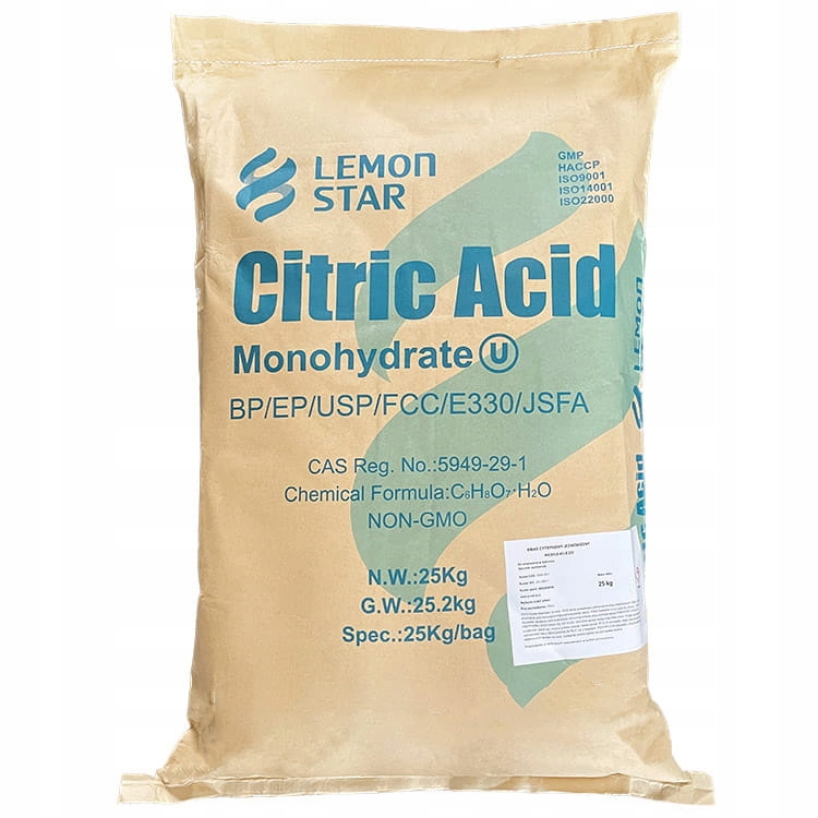 Kwas Cytrynowy Jednowodny 25KG Lemon Star Spożywczy Do Żywności Czyszczenia