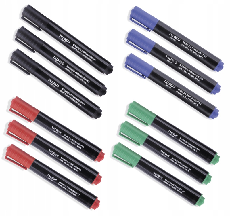 MARKER PERMANENTNY PISAK OKRĄGŁY 12szt 4 KOLORY