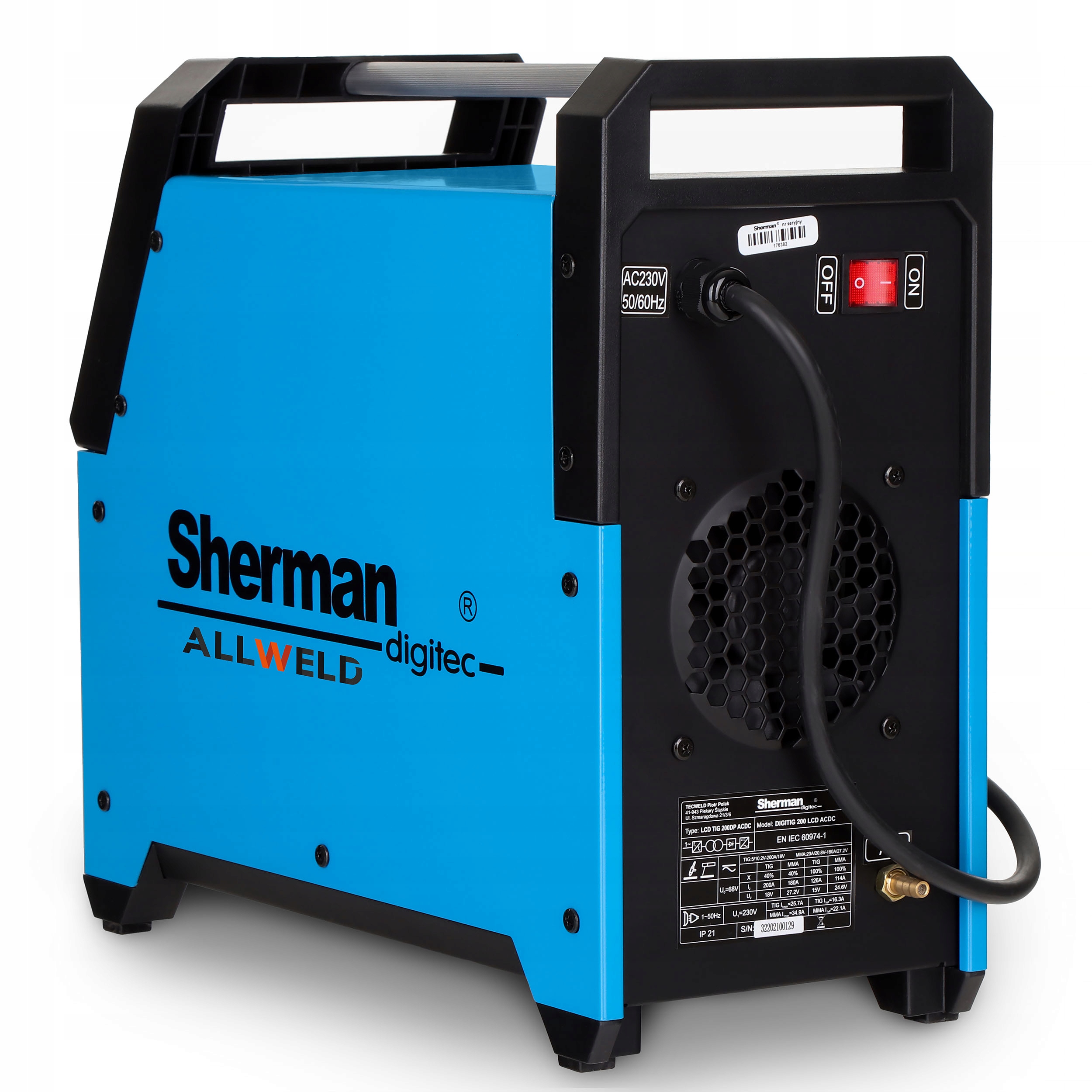 SPAWARKA INWERTOROWA INWERTER SHERMAN DIGITIG 200 LCD AC DC TIG MMA PULS HF Model DIGITIG 200 LCD ACDC