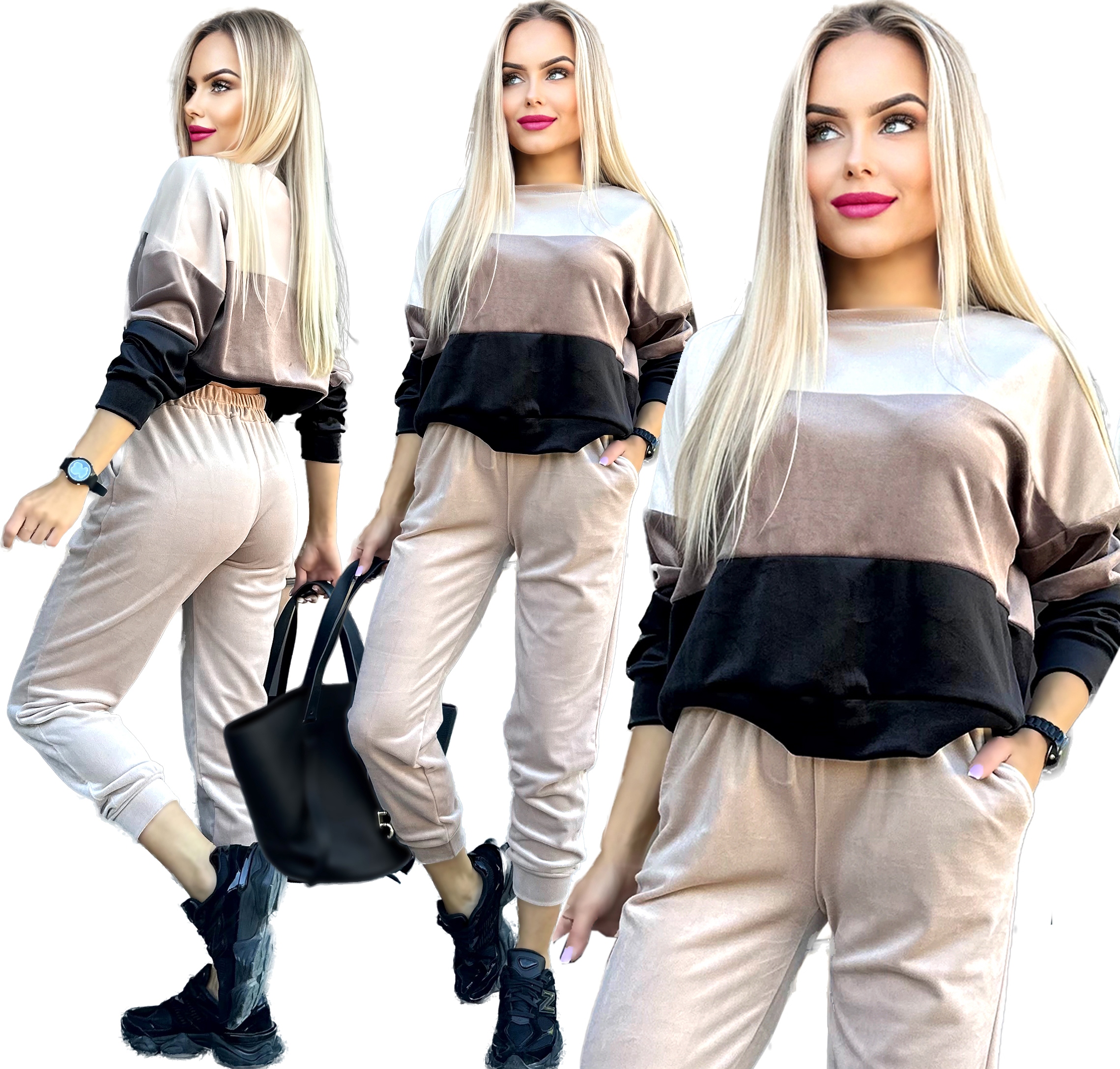 Velurová dámská souprava Teplákovka kalhoty mikina s pruhy 4XL/5XL Olivia