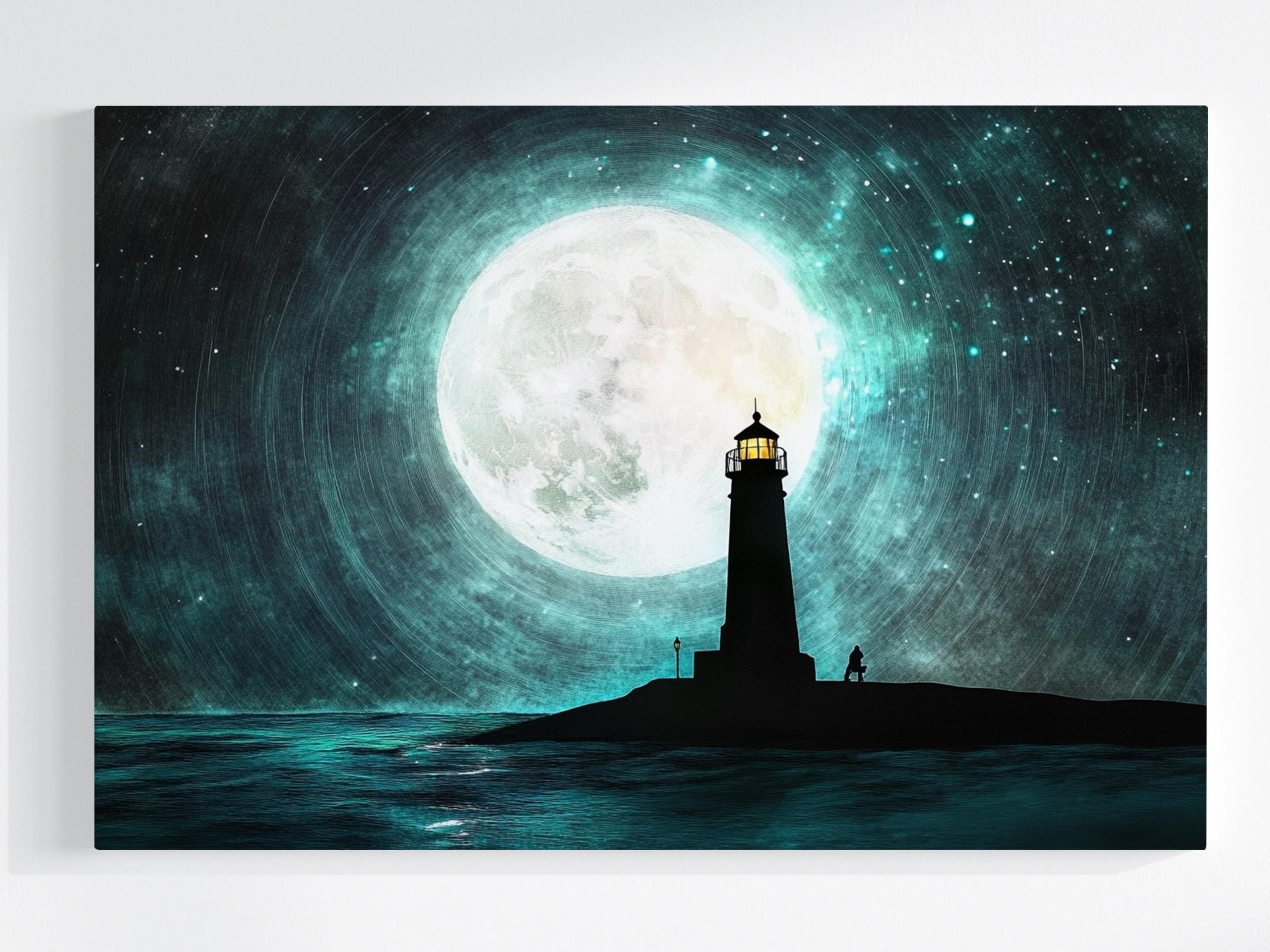 Obraz Na Plátně Canvas Maják Měsíc Hvězdné Nebe 120x80