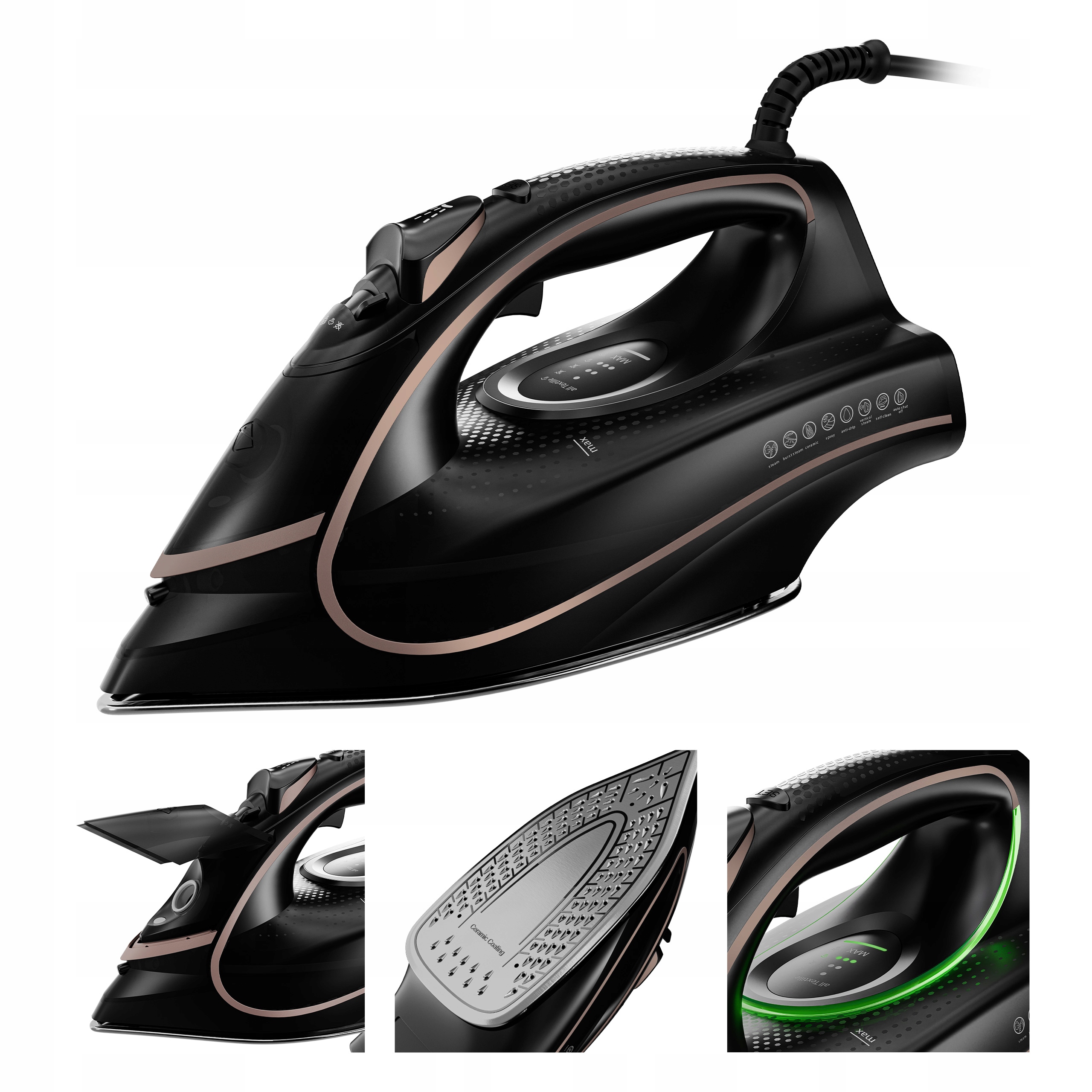 Żelazko Parowe Vertenz Duża Moc 2600W LCD Ceramiczna Stopa Para 80g/min