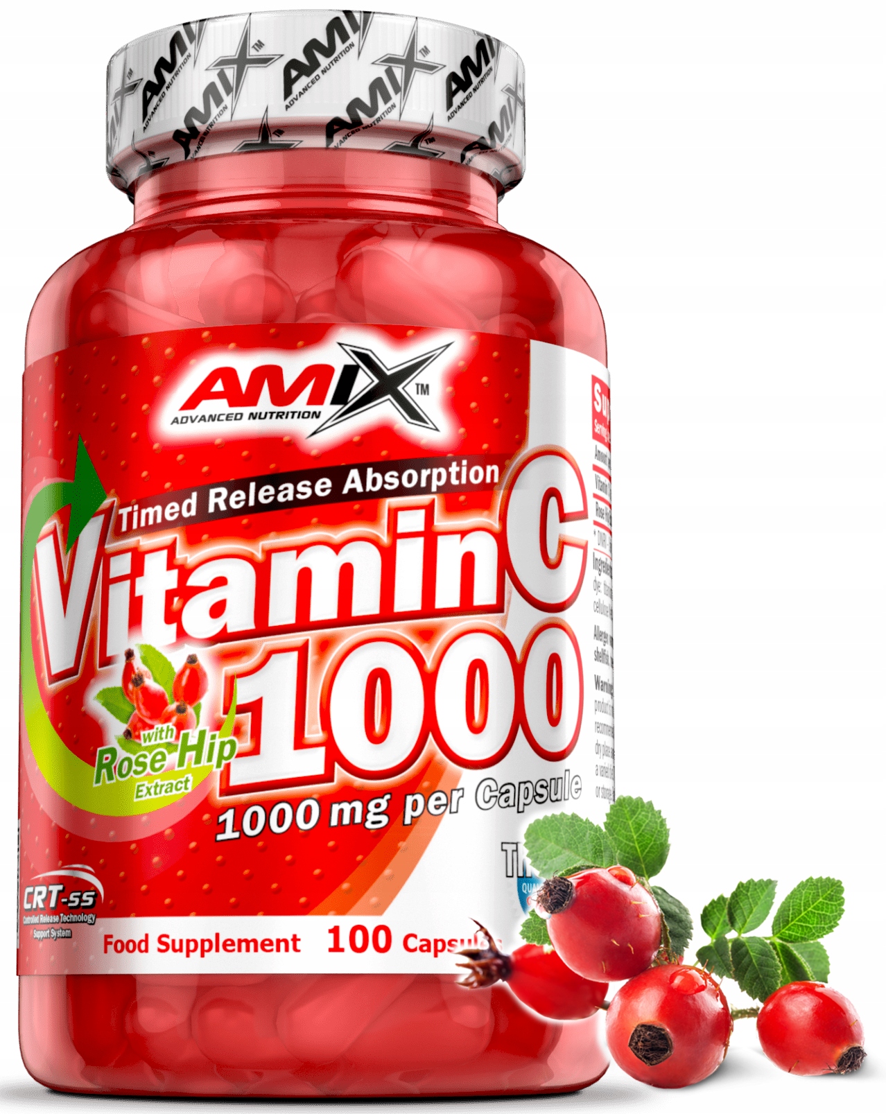 Vitamín C ľavotočivý 100 kapsúl Amix s ružou