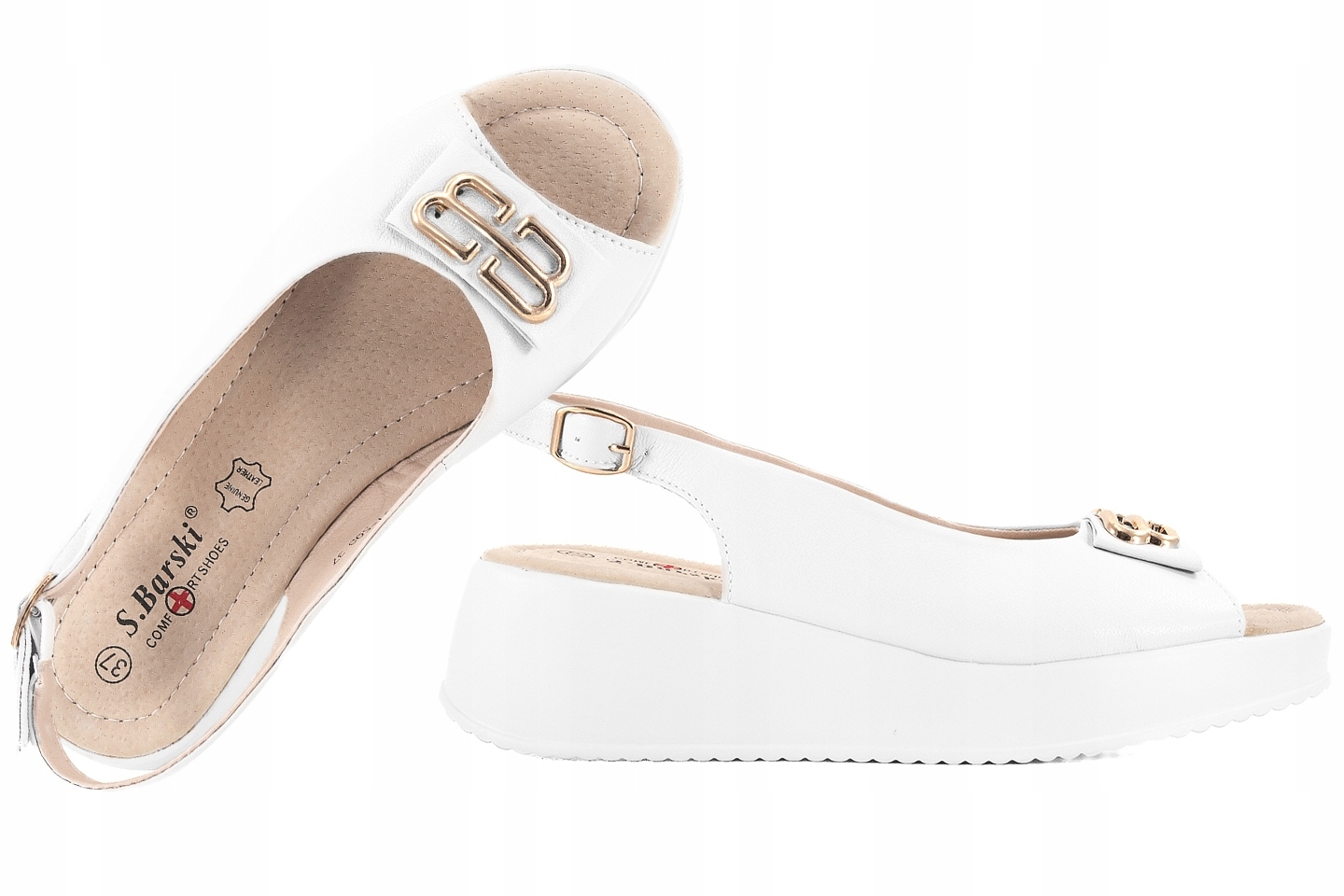 S.barski LR51-593 Dámské Sandály Na Platformě Kůže bílé 40 Bílá