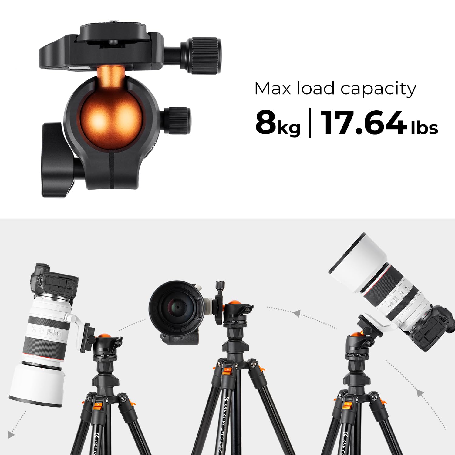 K&F CONCEPT Statyw 163cm Do Aparatu I Smartfona Lekki Aluminiowy — miniatura 4