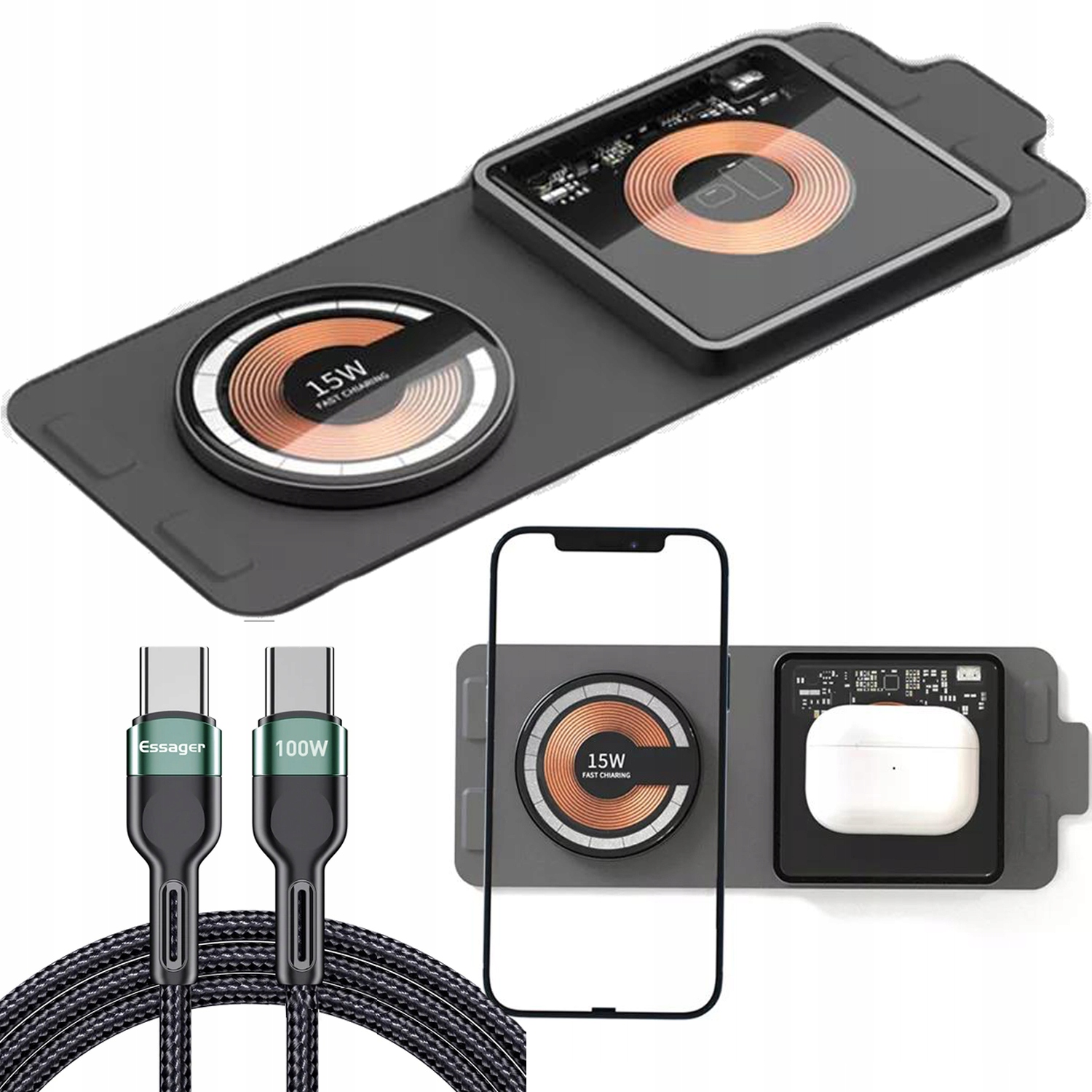 SZYBKA ŁADOWARKA BEZPRZEWODOWA MAGNETYCZNA 2w1 30W