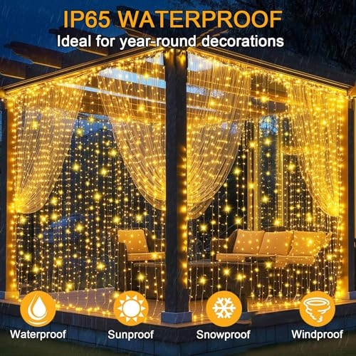 JOYCOME Kurtyna Świetlna Girlanda Wodoodporna Lampki 6x3m 600 LED 8 Trybów — miniatura 8