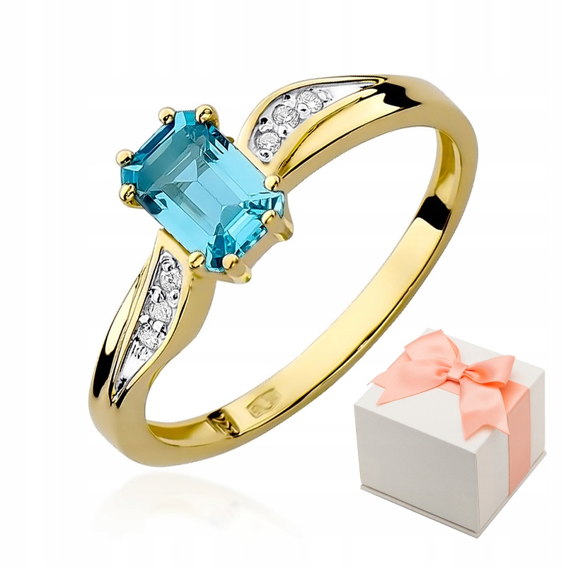 Zlatý 585 Prstýnek Topaz a diamanty Elegantní velikost 12