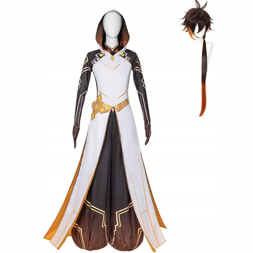 Zhongli Genshin Impact L – Cosplay komplet s parukou a kabátem