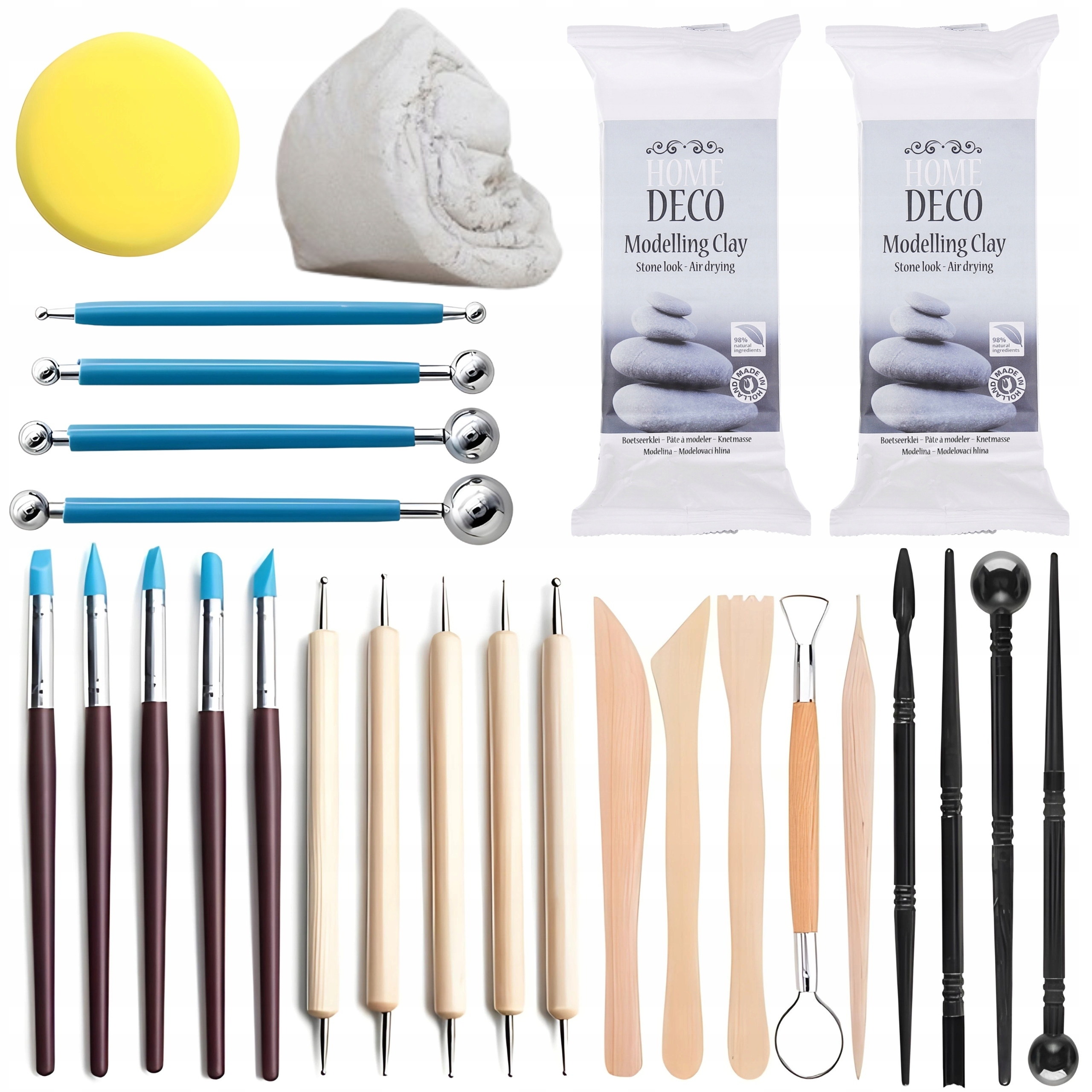 ZESTAW NARZĘDZI DO MODELOWANIA RZEŹBIENIA W GLINIE 1kg NARZĘDZIA GLINY ETUI