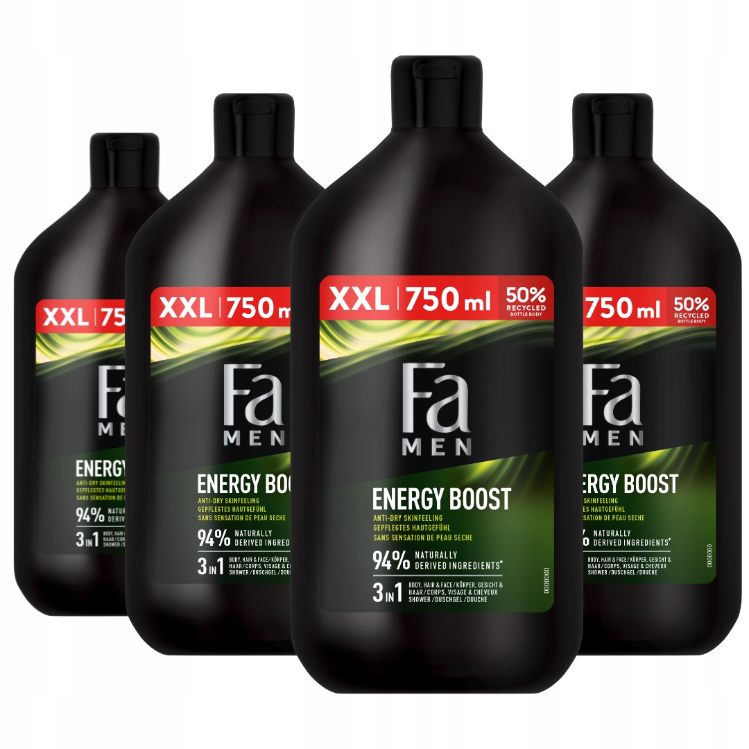 Fa Men Xtreme Sport Energy Boost Gel 3v1 pod sprchu a do koupele 4x750 ml