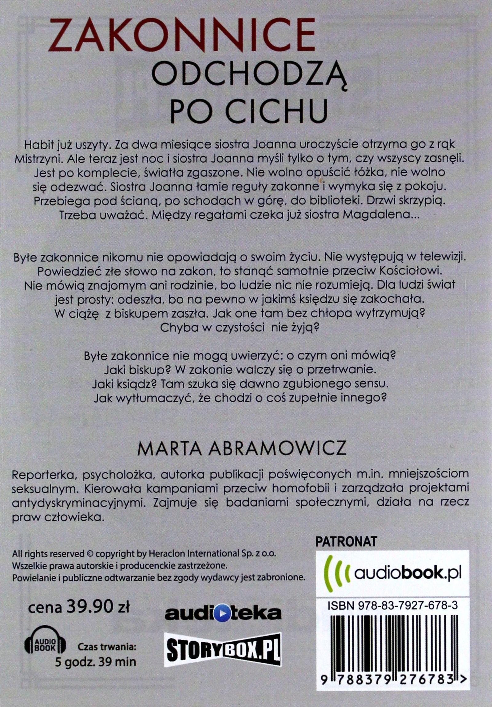 ZAKONNICE ODCHODZĄ PO CICHU - MARTA ABRAMOWICZ [AUDIOBOOK] Stan opakowania oryginalne