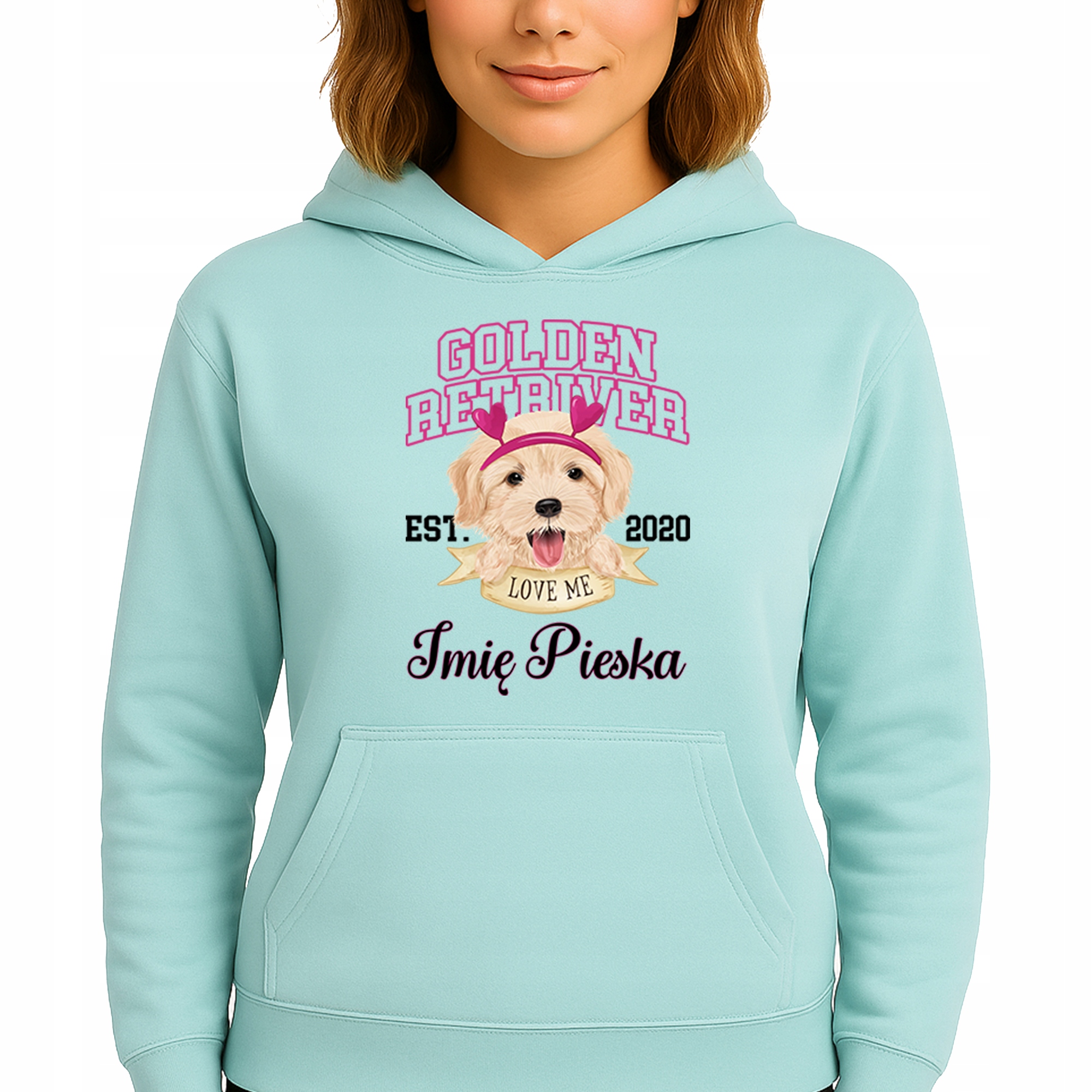 Mikina S Kapucí Mátová bavlněná mikina Golden Retriver Jméno pejska M