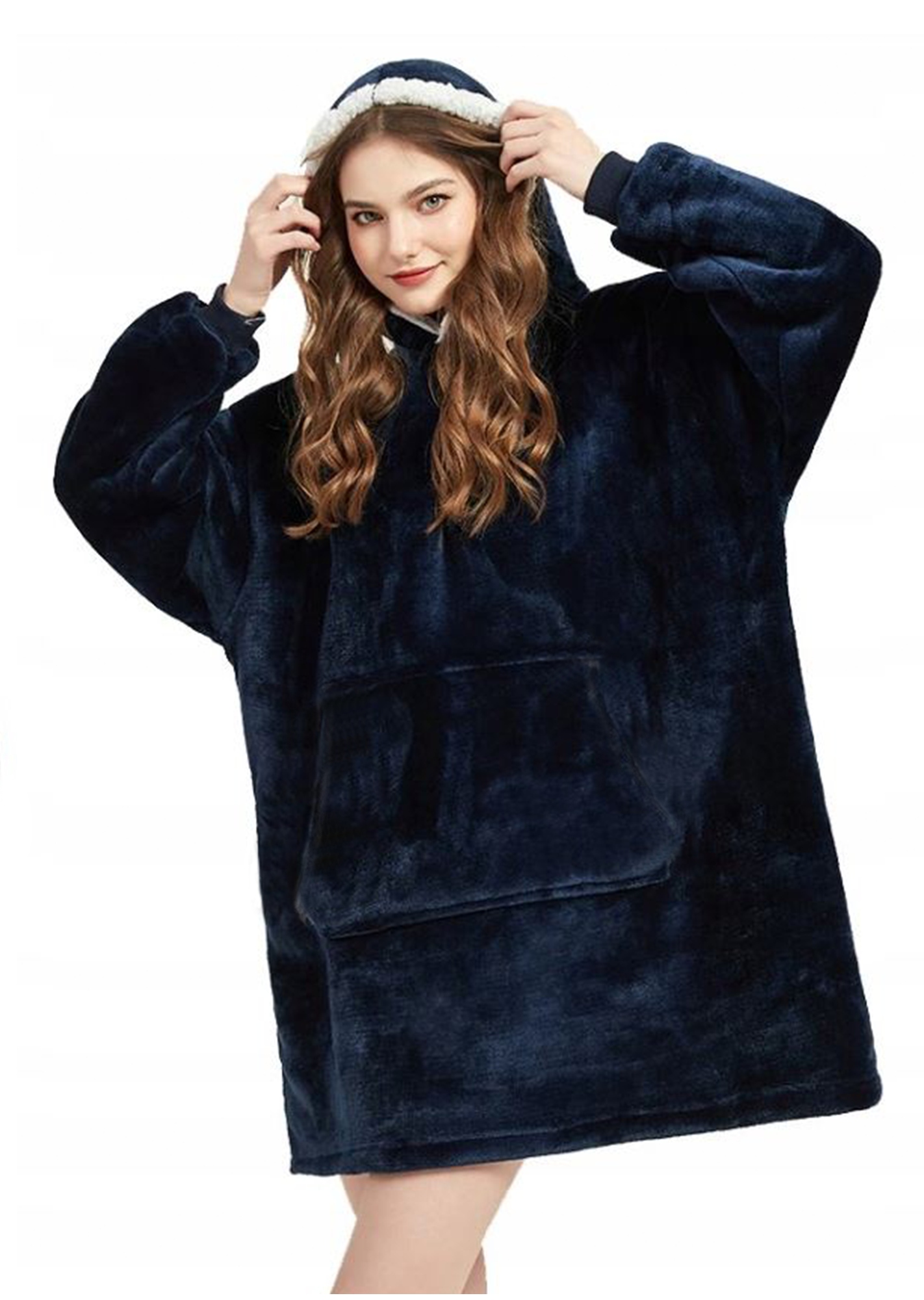 CIEPŁA BLUZA KOC OVERSIZE FUTRZAK 2W1 GRUBA XXL KOCOBLUZA KOCYK Z KAPTUREM Model CIEPŁA BLUZA KOC OVERSIZE FUTRZAK 2W1 GRUBA XXL