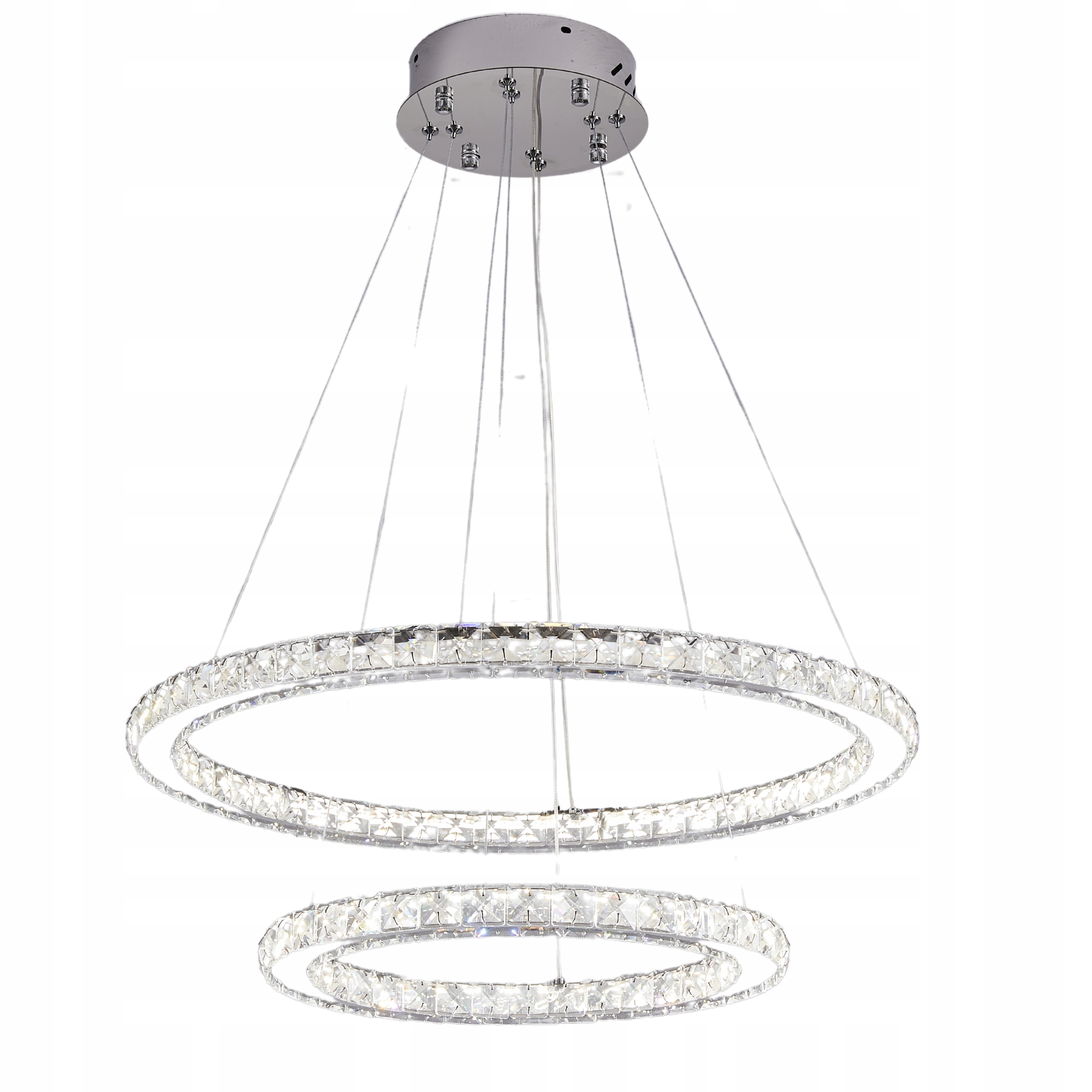 Stropná lampa Luster závesná 2 krúžky chrómová Led Diaľkový Ovládač 40/60 cm