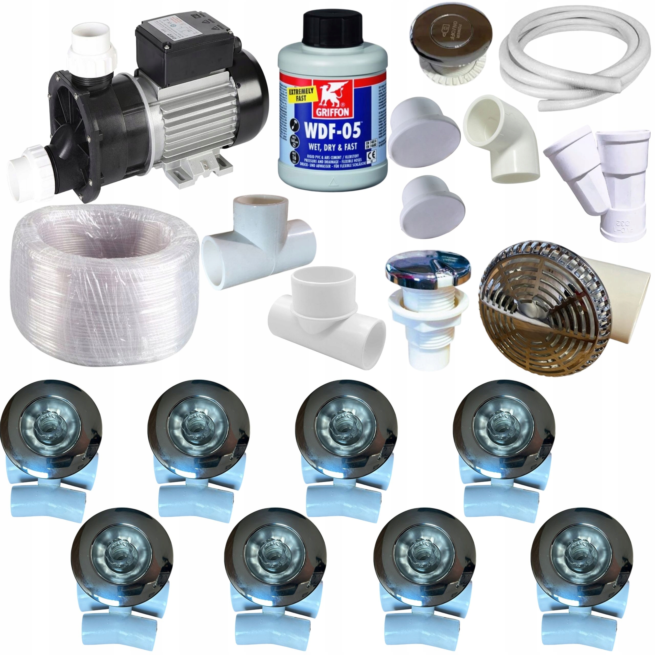 Sada pro hydromasáž 8 trysek B09 Čerpadlo 1100W Montáž vířivé vany Bali