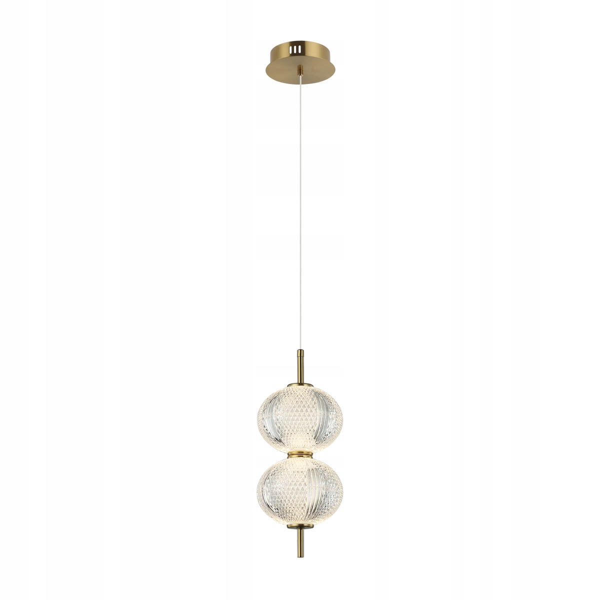 Horizontálne závesná lampa s krištáľovými zlatými bublinami Lazie s ryhovaným tienidlom, obývacia izba