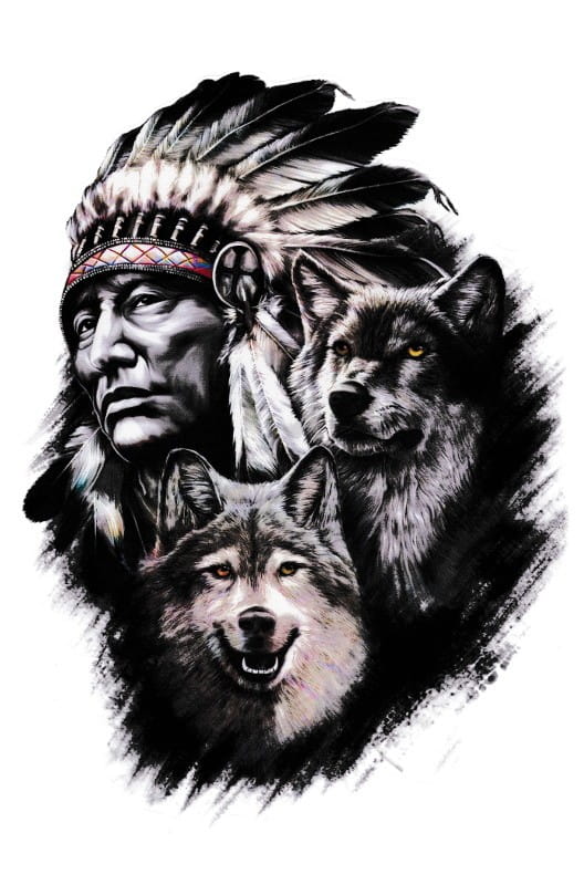 

Naklejka na samochód indianin z wilkami