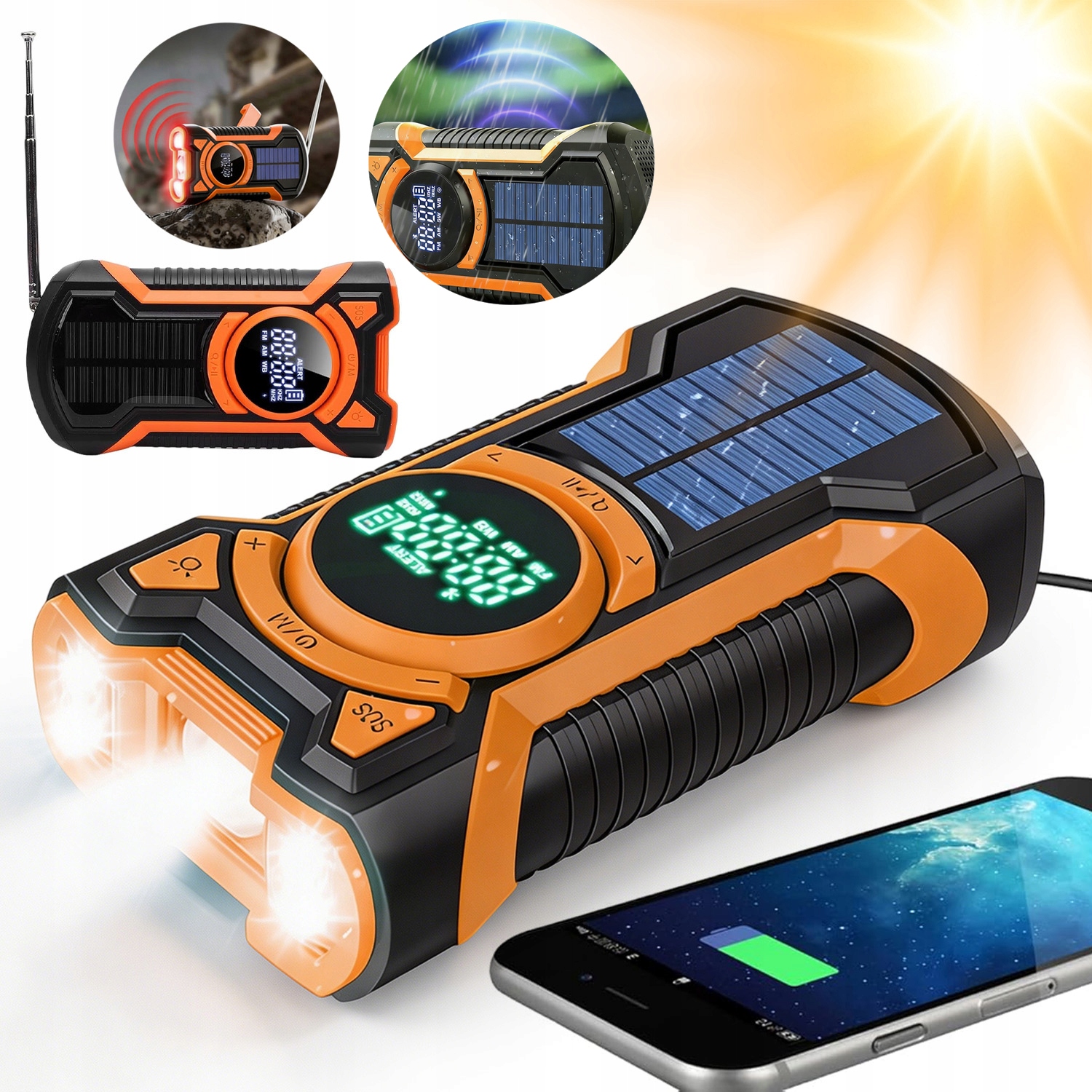 Přenosné Rádio Solární Klika Alarm Dynamo Nouzová Svítilna Powerbanka