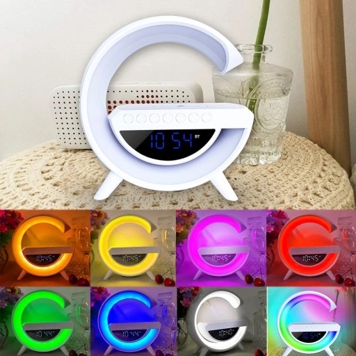 Inteligentna Lampka LED z Ładowarką QI Głośnikiem Bluetooth Radio i Zegarem Kolor biały