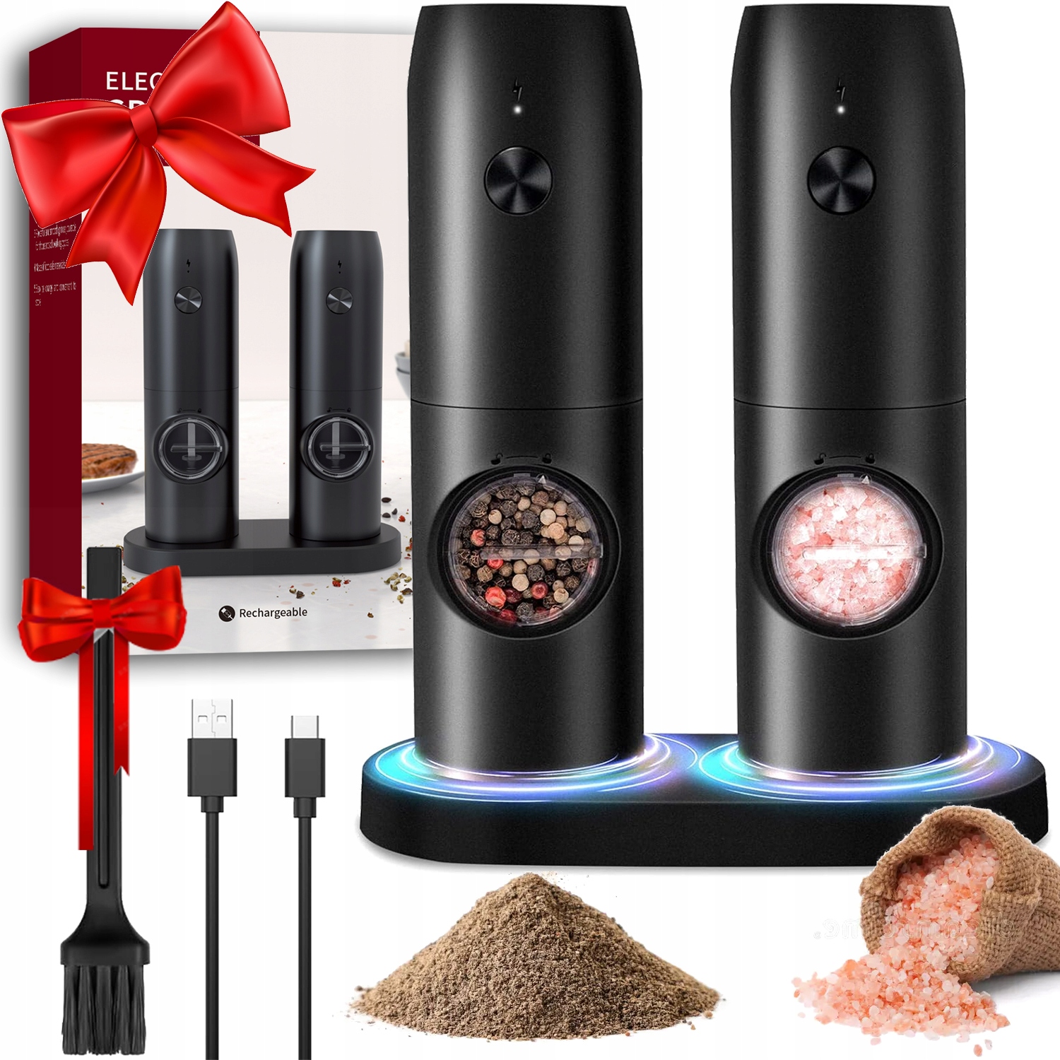 Elektrický Mlýnek Na Sůl A Pepř Led Kuchyně Koření Drtič 2KS