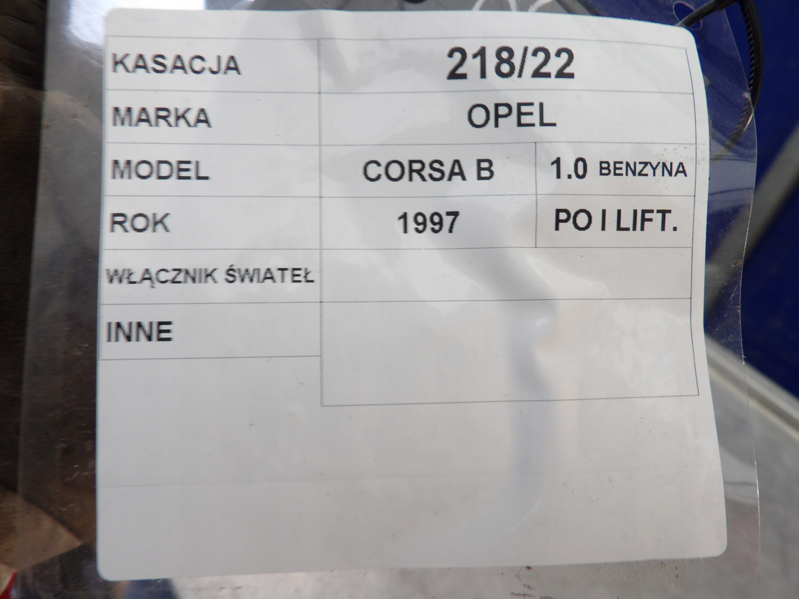 INTERRUTTORE LUCI OPEL CORSA B FL 1,0B