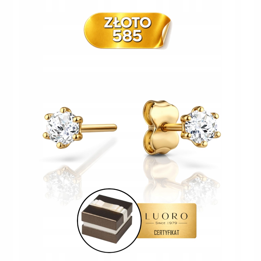 Náušnice Zlaté 585 14K Kolečko Zirkon Bílá Tužka 3 MM Elegantní