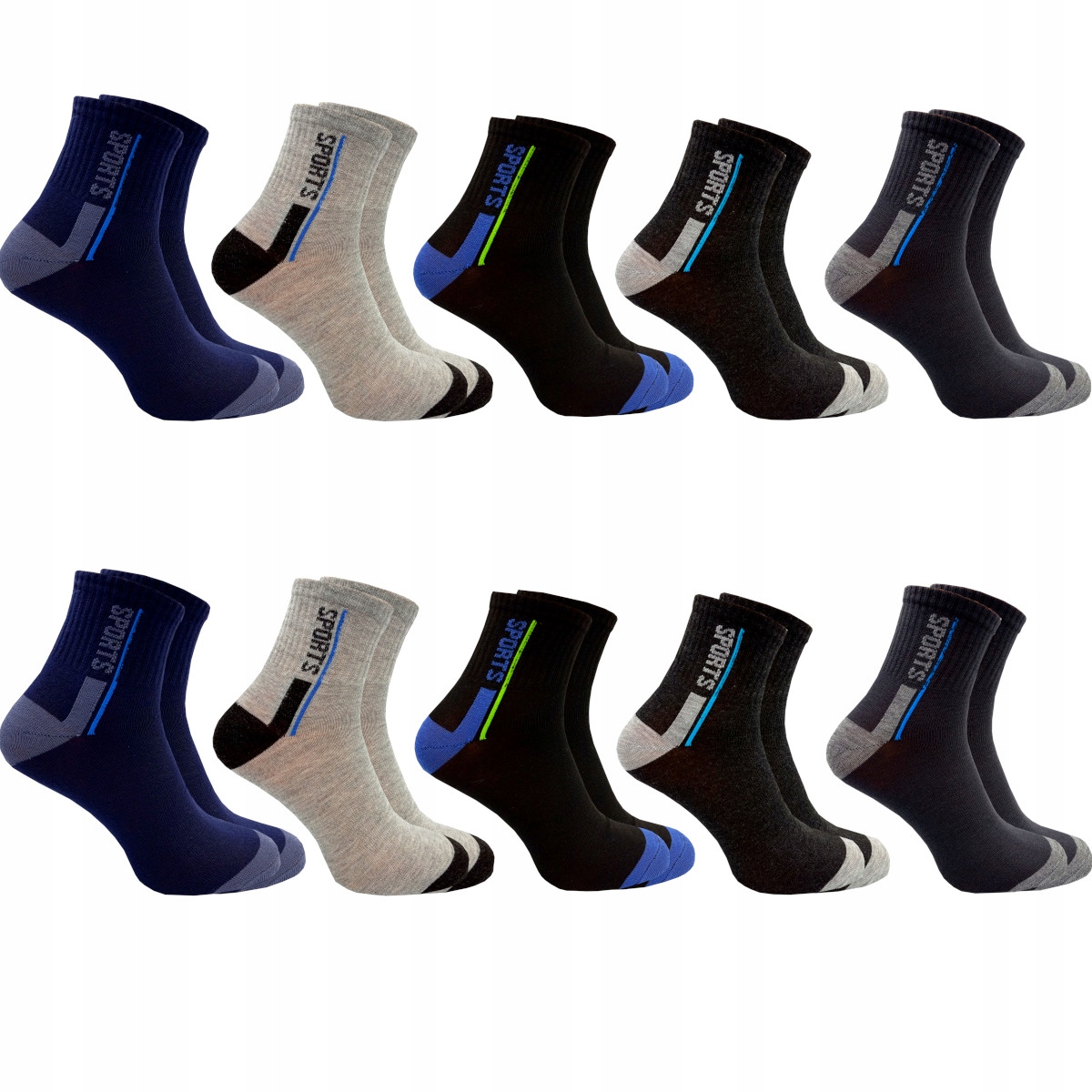 НОСКИ МУЖСКИЕ ХЛОПКОВЫЕ СПОРТИВНЫЕ 10 ПАК