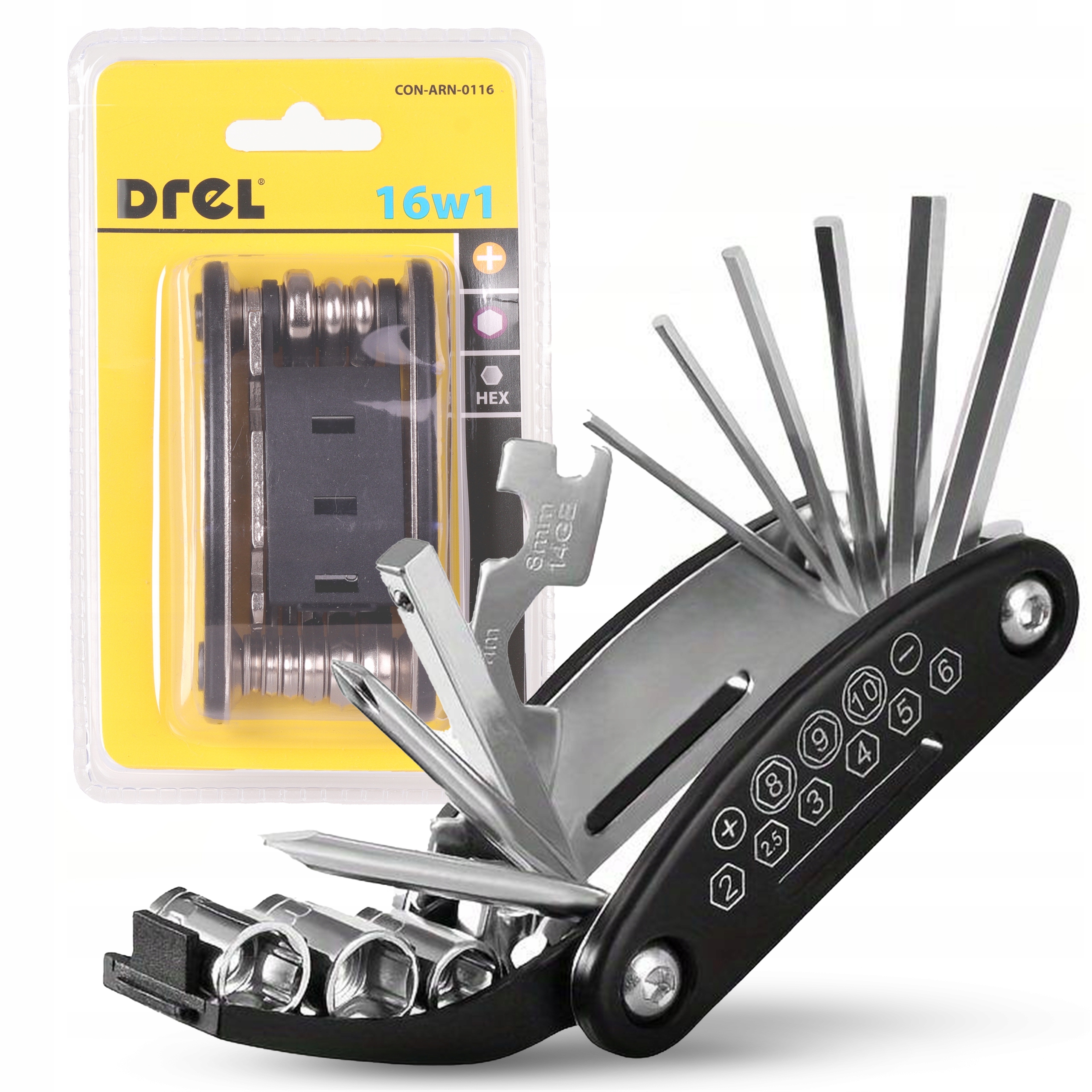 Zestaw kluczy Rowerowych Multitool imbusy nasadki, wkrętaki 16 el. Składane