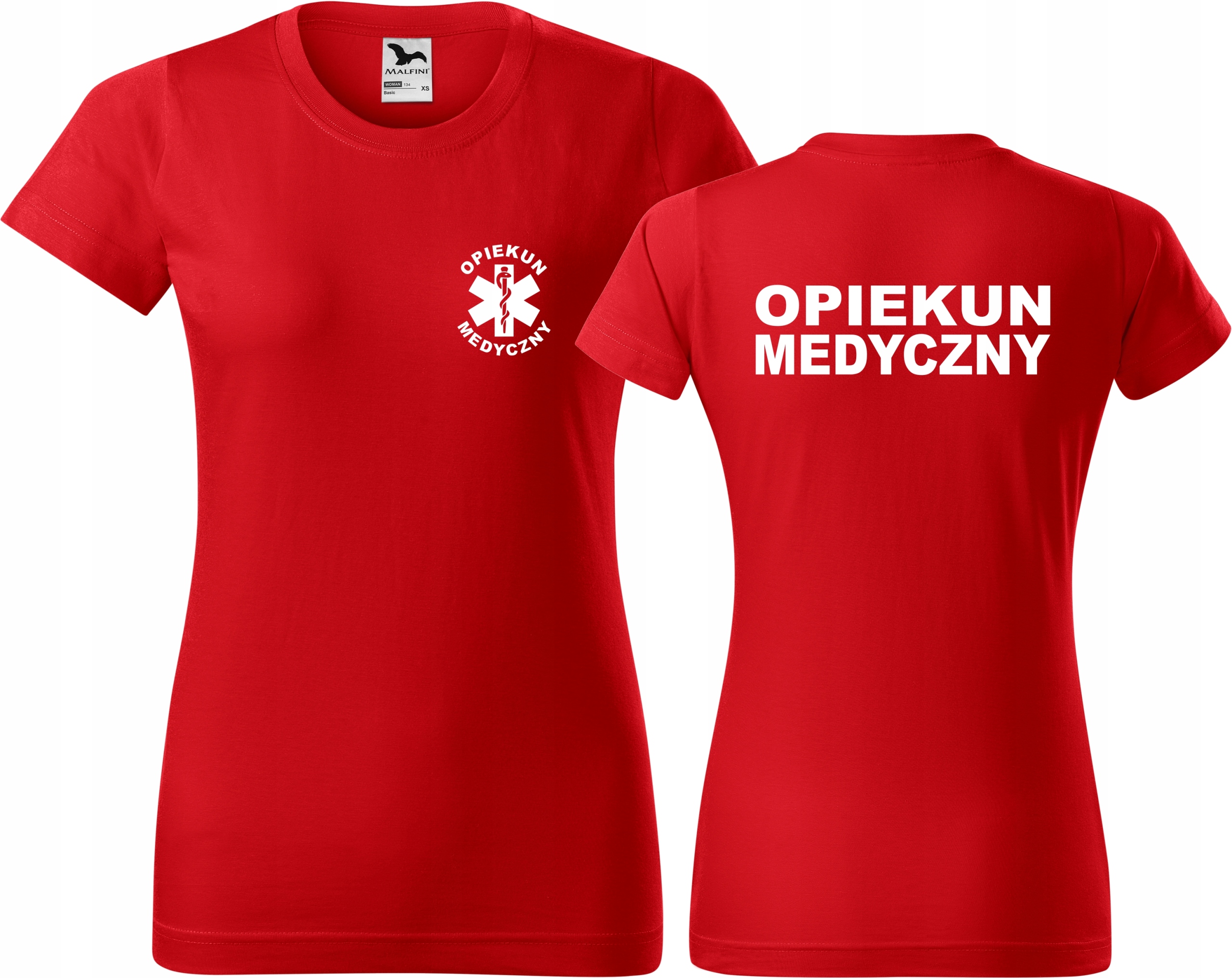 

Damska koszulka medyczna Opiekun Medyczny Czerwona
