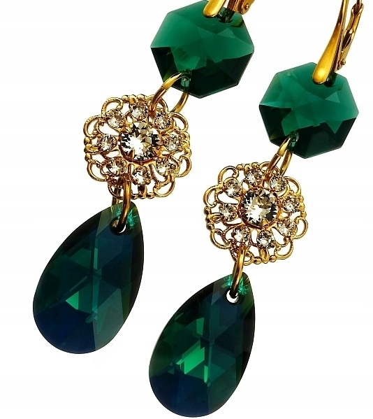Krásné krystaly Náušnice Emerald Feel Gold
