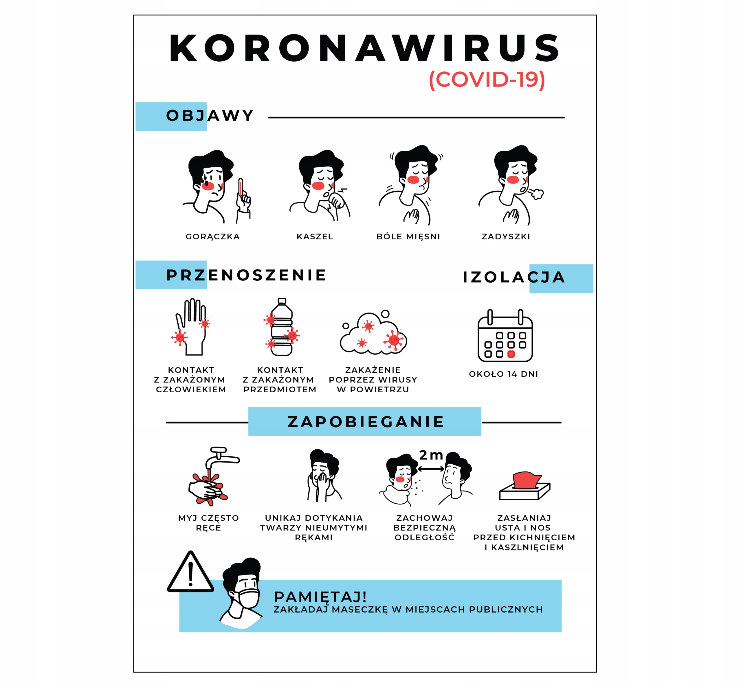 Naklejka informacyjna WIRUS zapobiegaj INSTRUKCJA