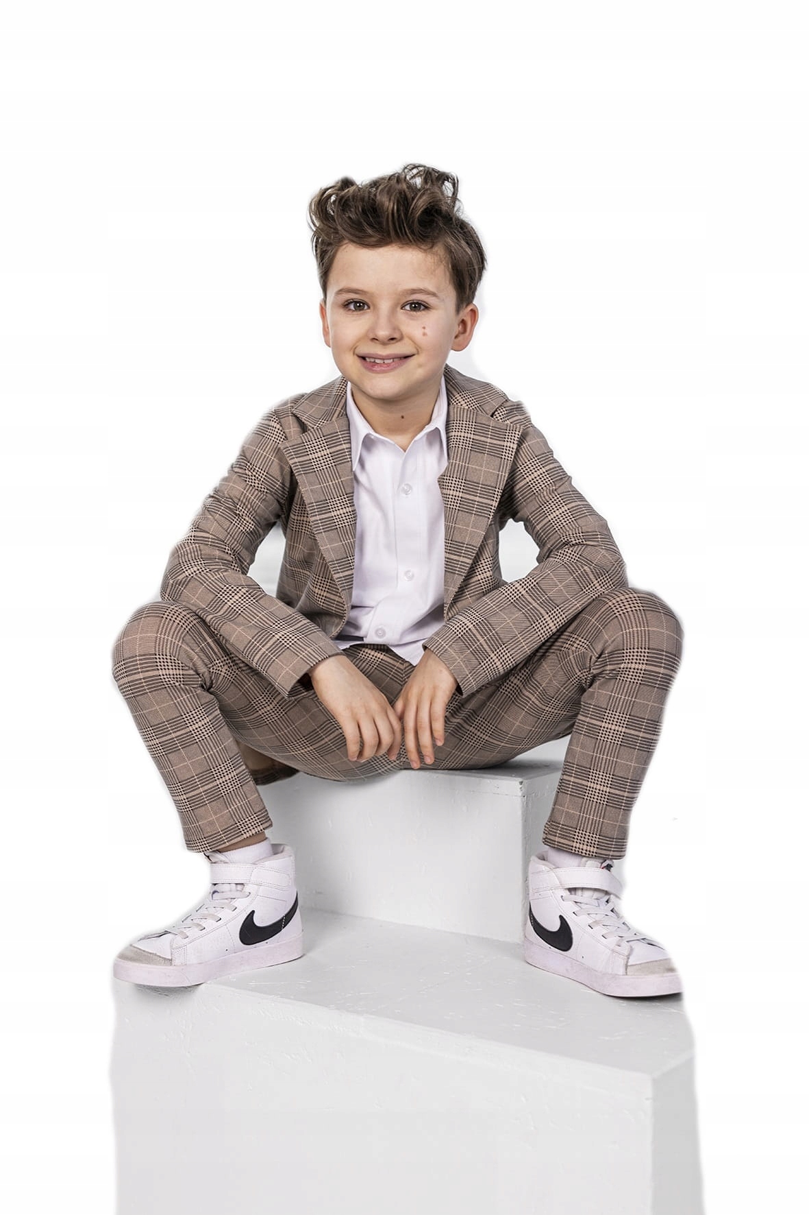 Spodnie w kratę beżowe All For Kids 152 158